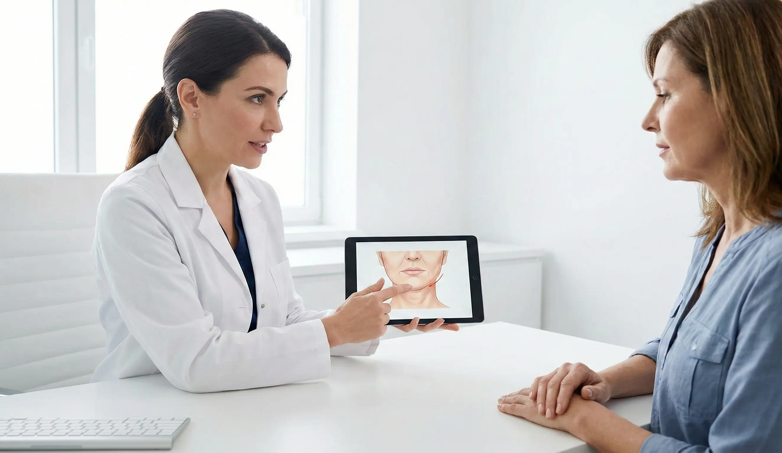 consulenza medico-paziente lifting del volto inferiore