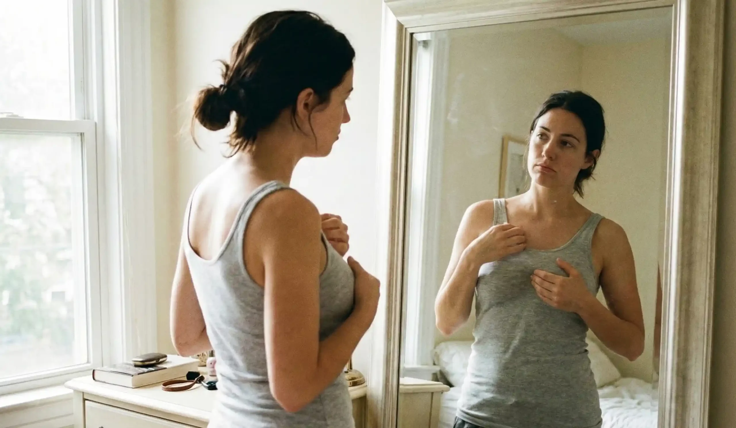 woman mirror breast lift realization