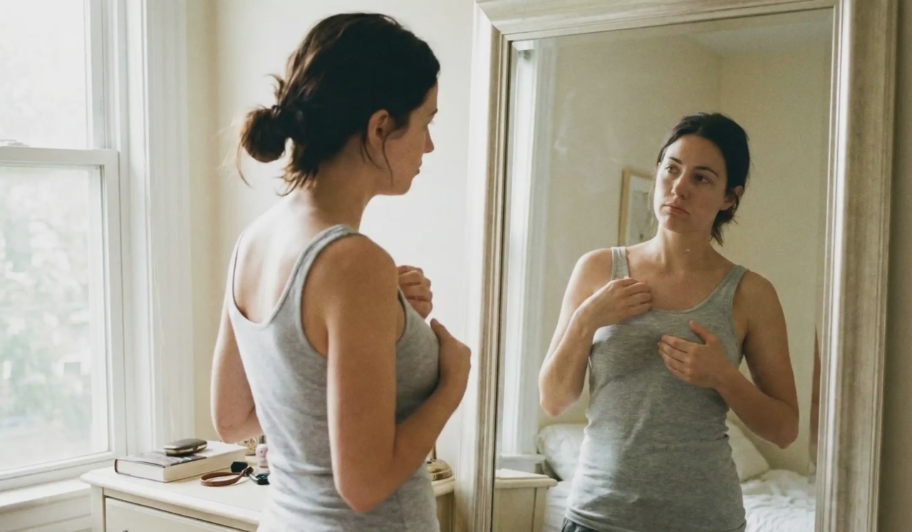 woman mirror breast lift realization