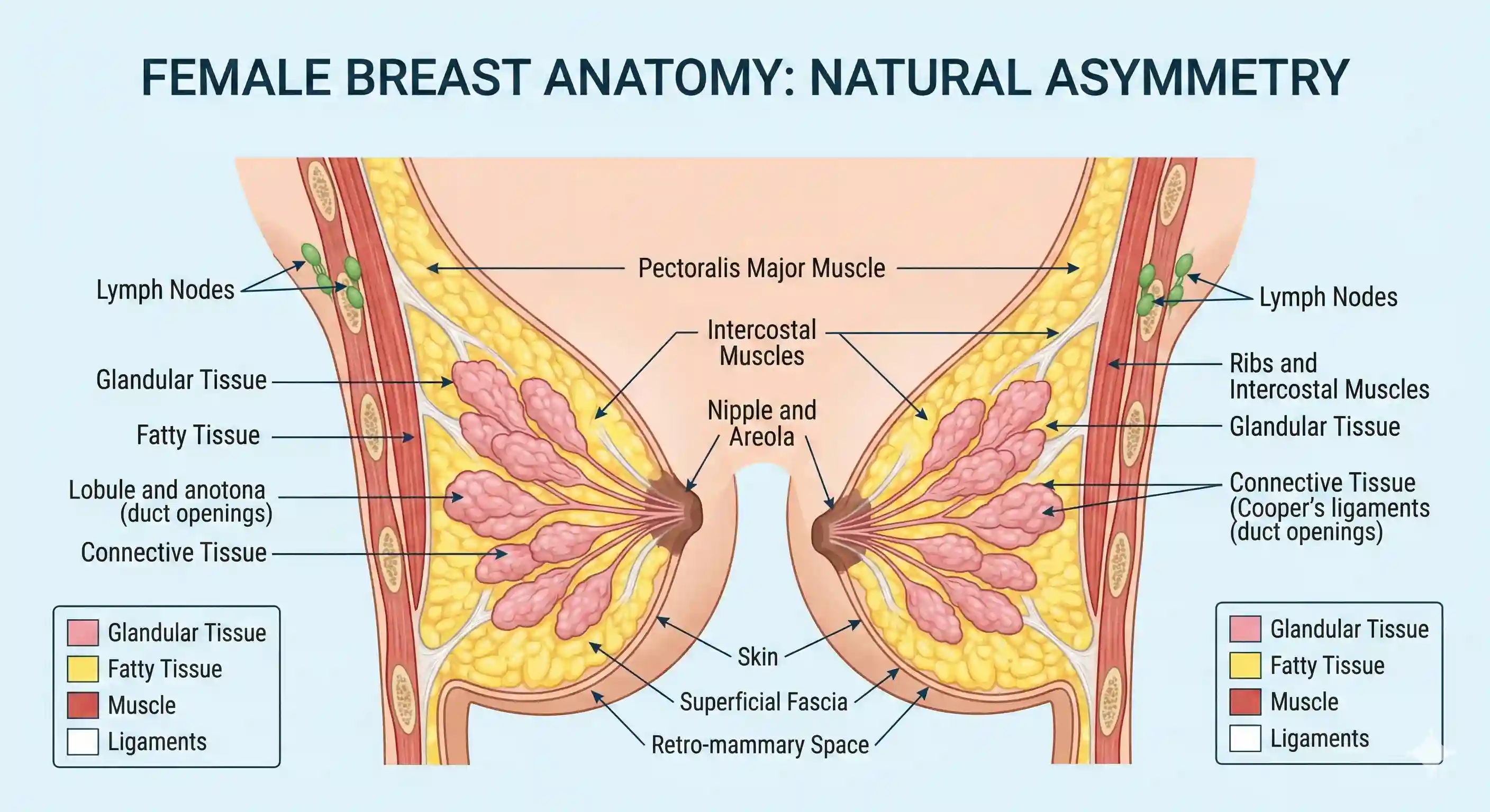 female breast anatomy asymmetry diagram