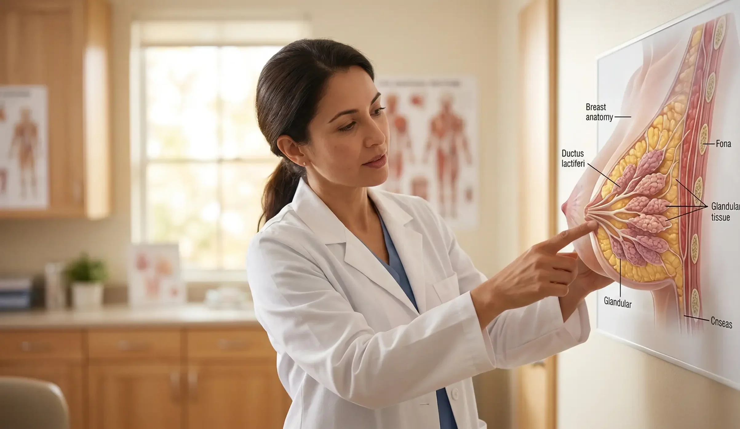 anatomical model milk ducts gesturing different doctor patient
