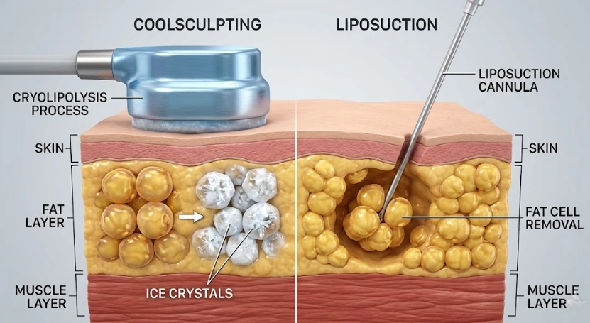 3d anatomical model comparing fat reduction techniques