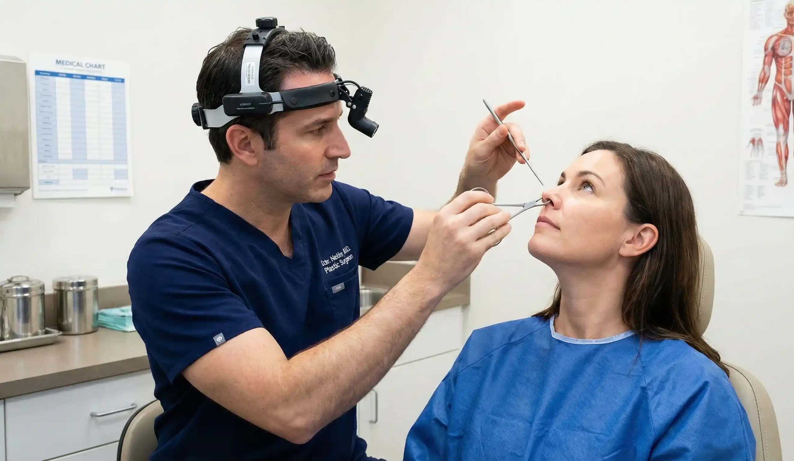 surgeon examining nasal cavity nerve location
