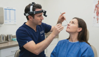 surgeon examining nasal cavity nerve location