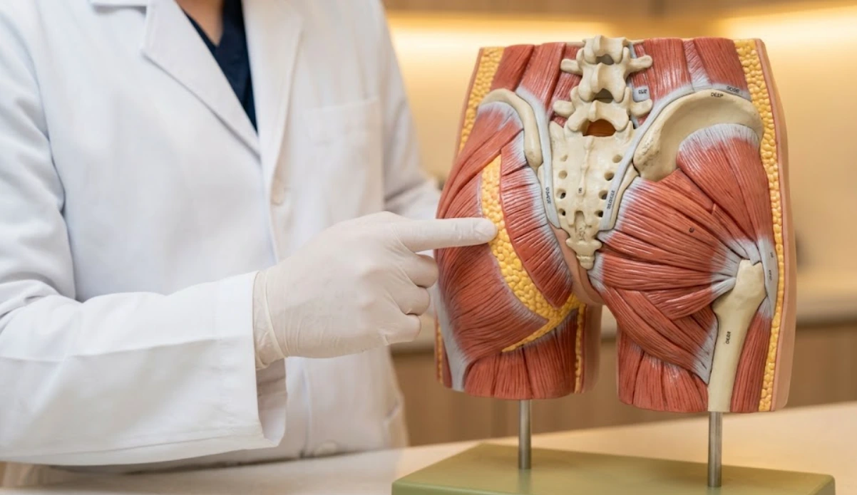 3d anatomical model of bbl fat transfer with doctor pointing