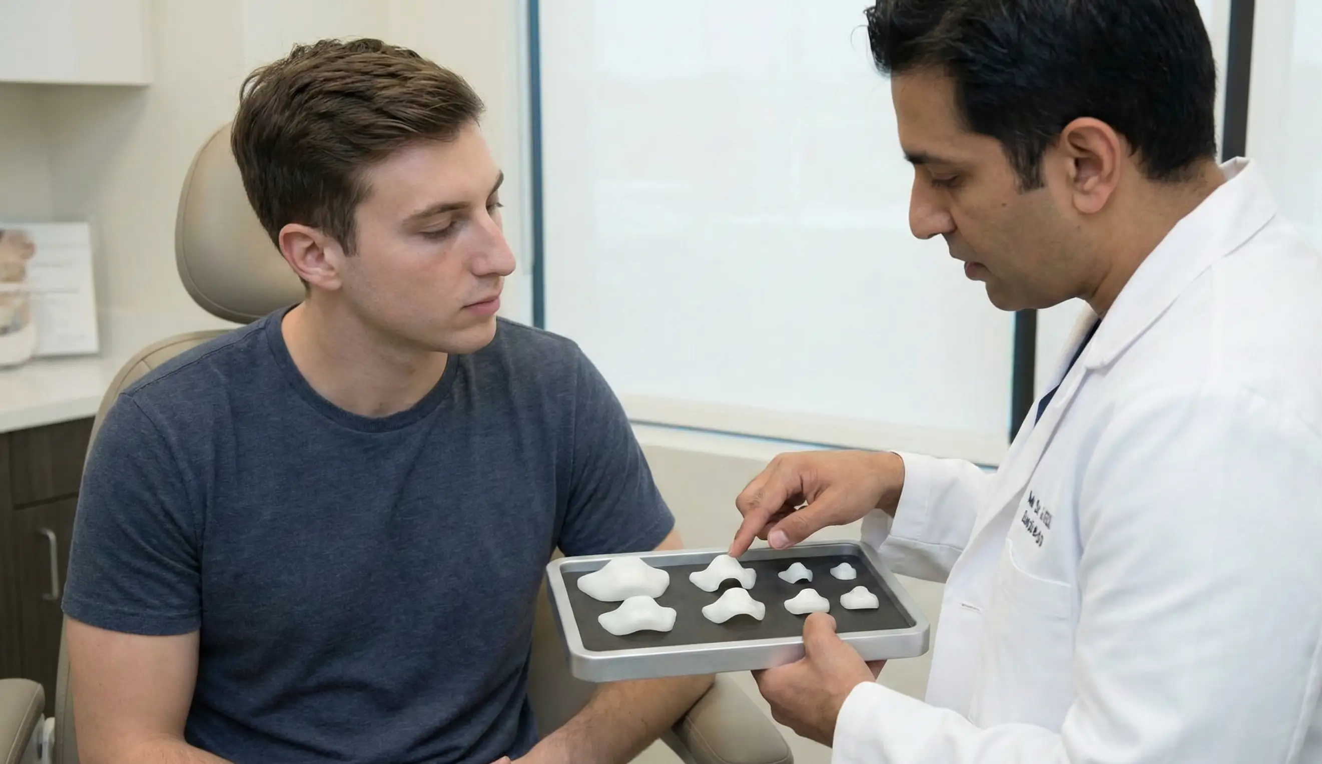 medico che consulente paziente impianti mento