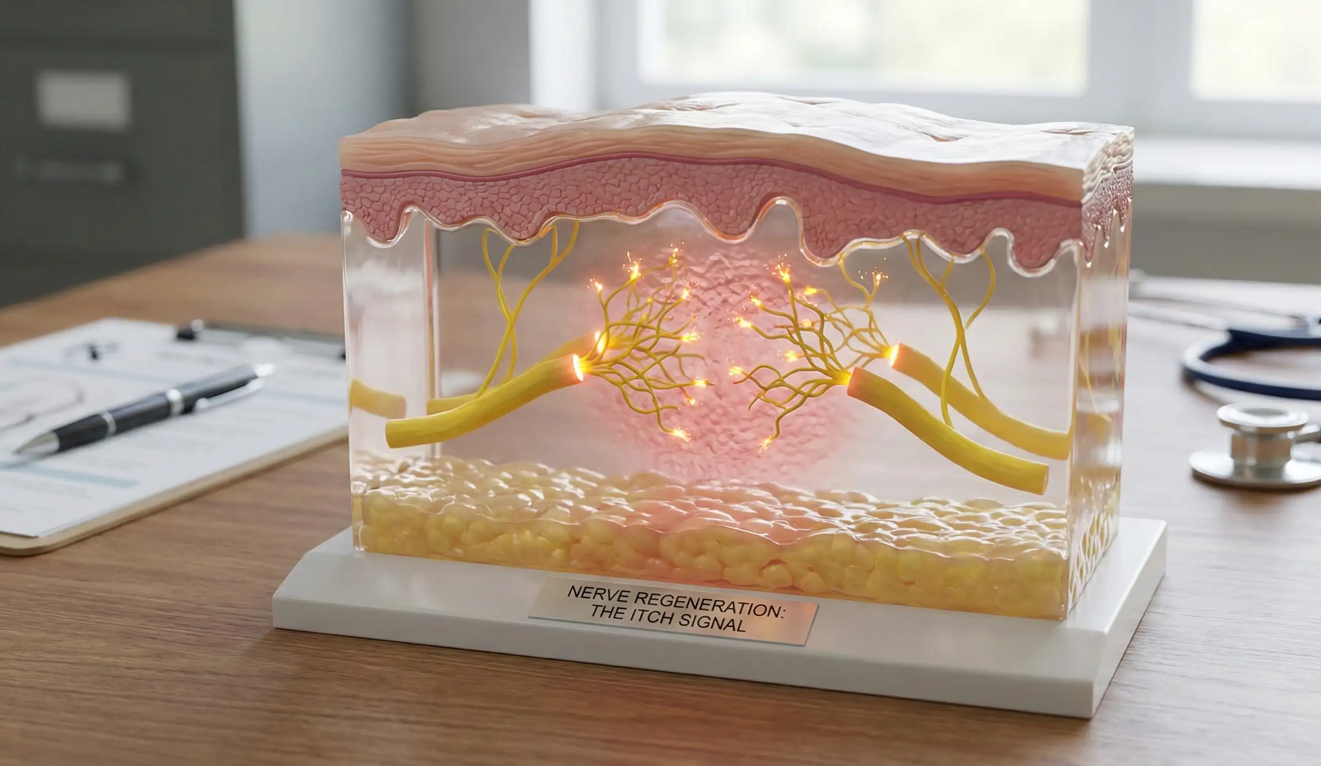 model anatomic regenerare nervi, semnale de mâncărime