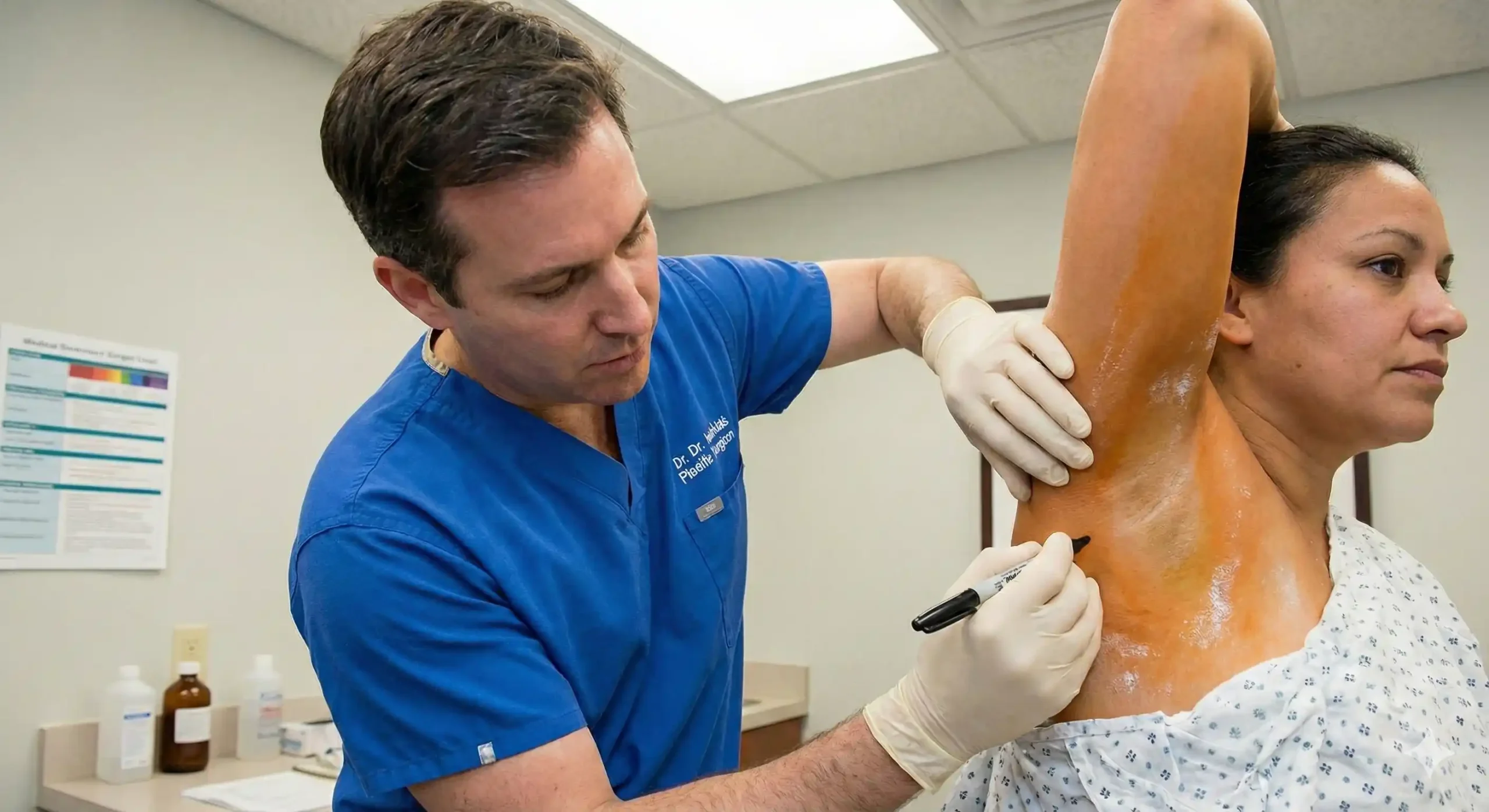 surgeon performing minors test clean underarm preparation