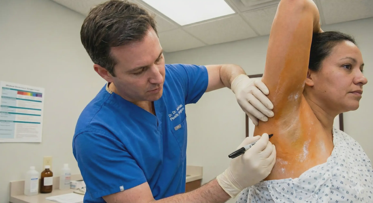 surgeon performing minors test clean underarm preparation