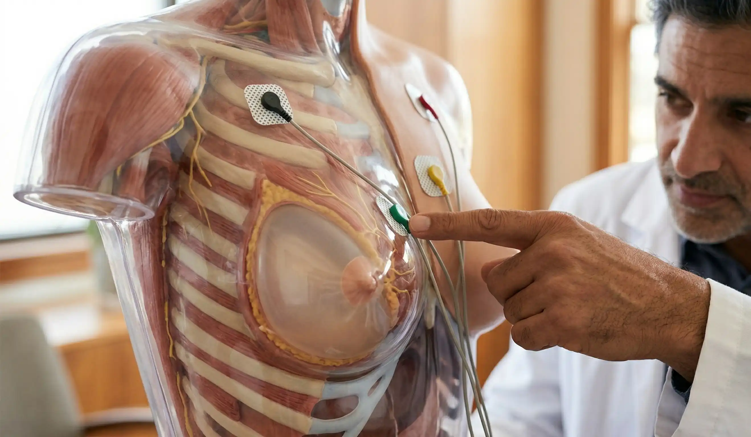 model de anatomie a EKG-ului cu implanturi mamare