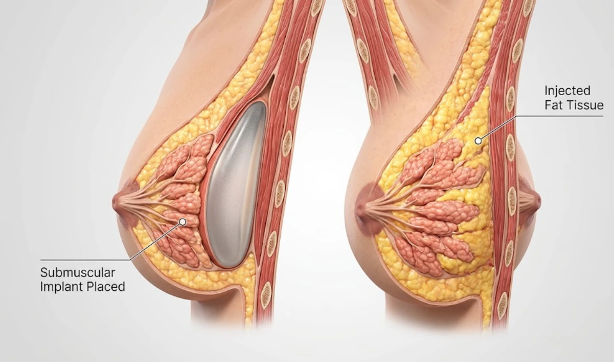 anatomical comparison breast implant fat transfer
