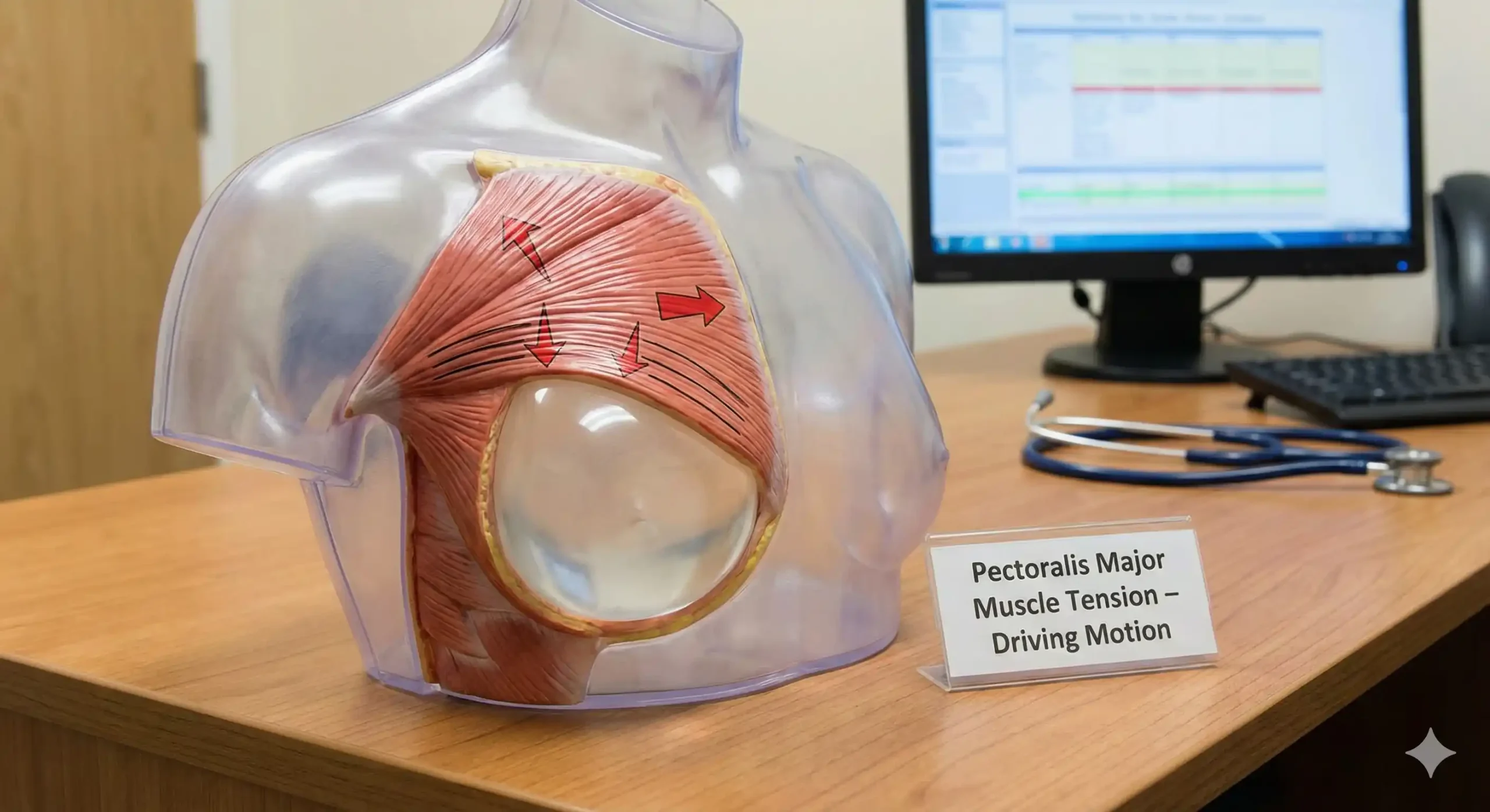 anatomical chest model pectoralis muscle tension