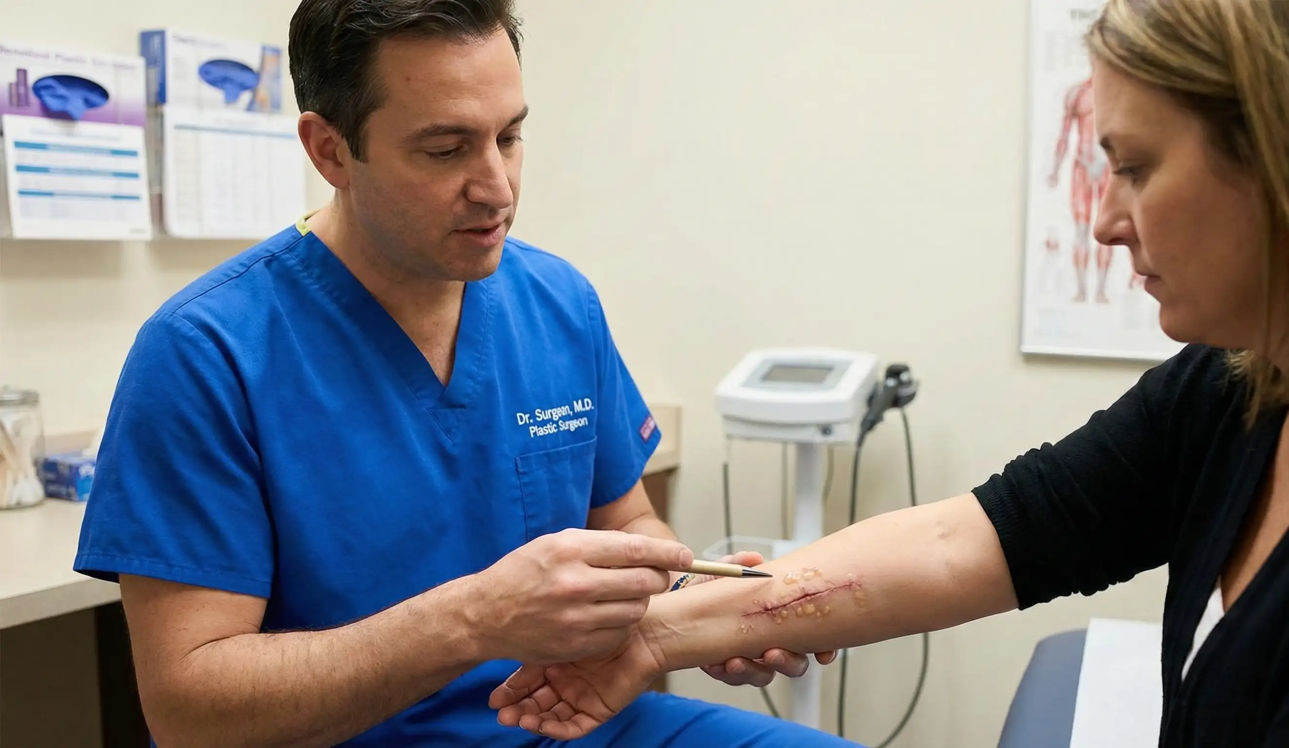 surgeon examining tension blisters