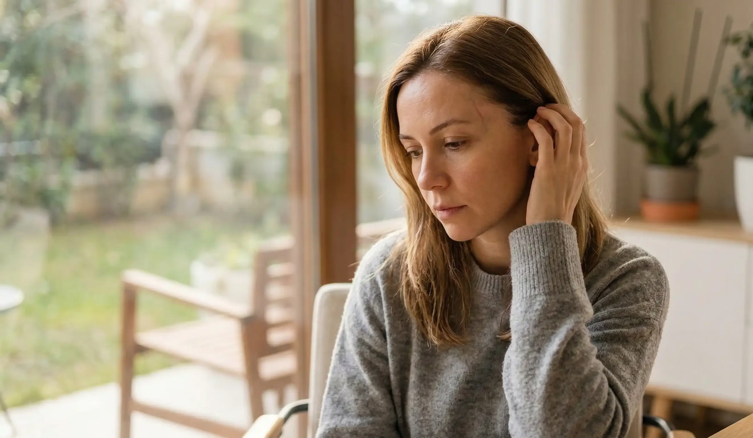 natural contemplative woman post surgery