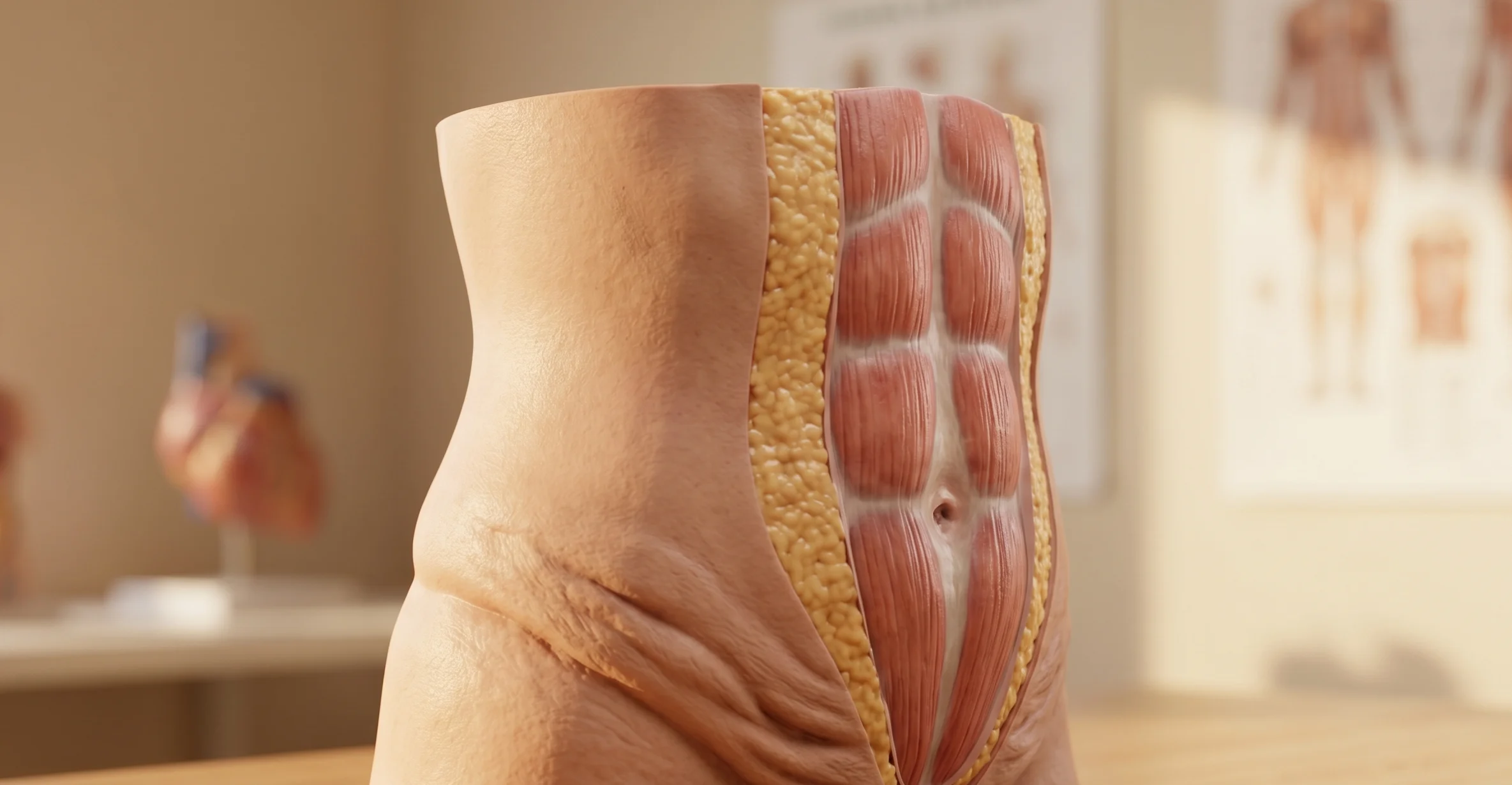 realistic 3d anatomical model of abdominal loose skin and muscle separation