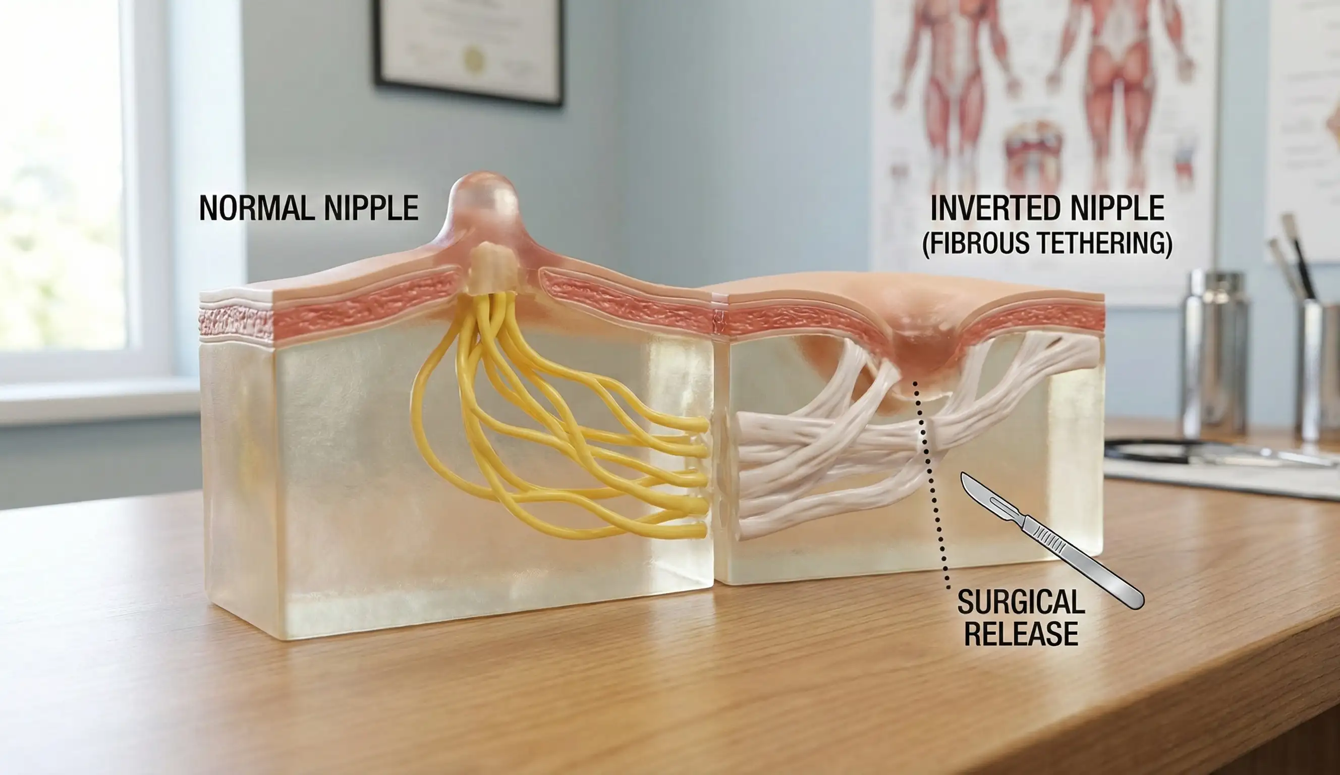 anatomical nipple model fibrous tethering surgical release