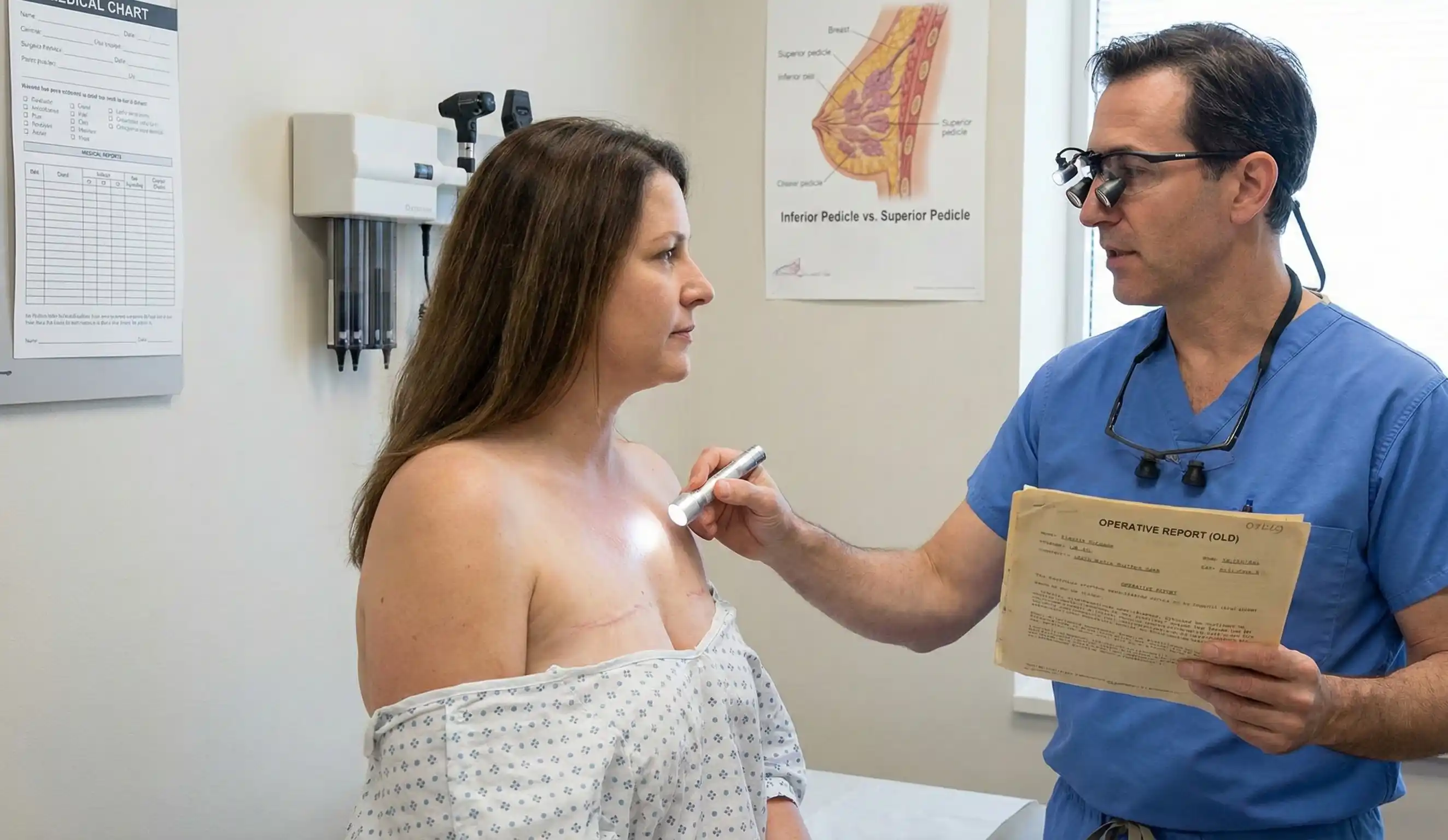surgeon reviewing operative report scar vascular history