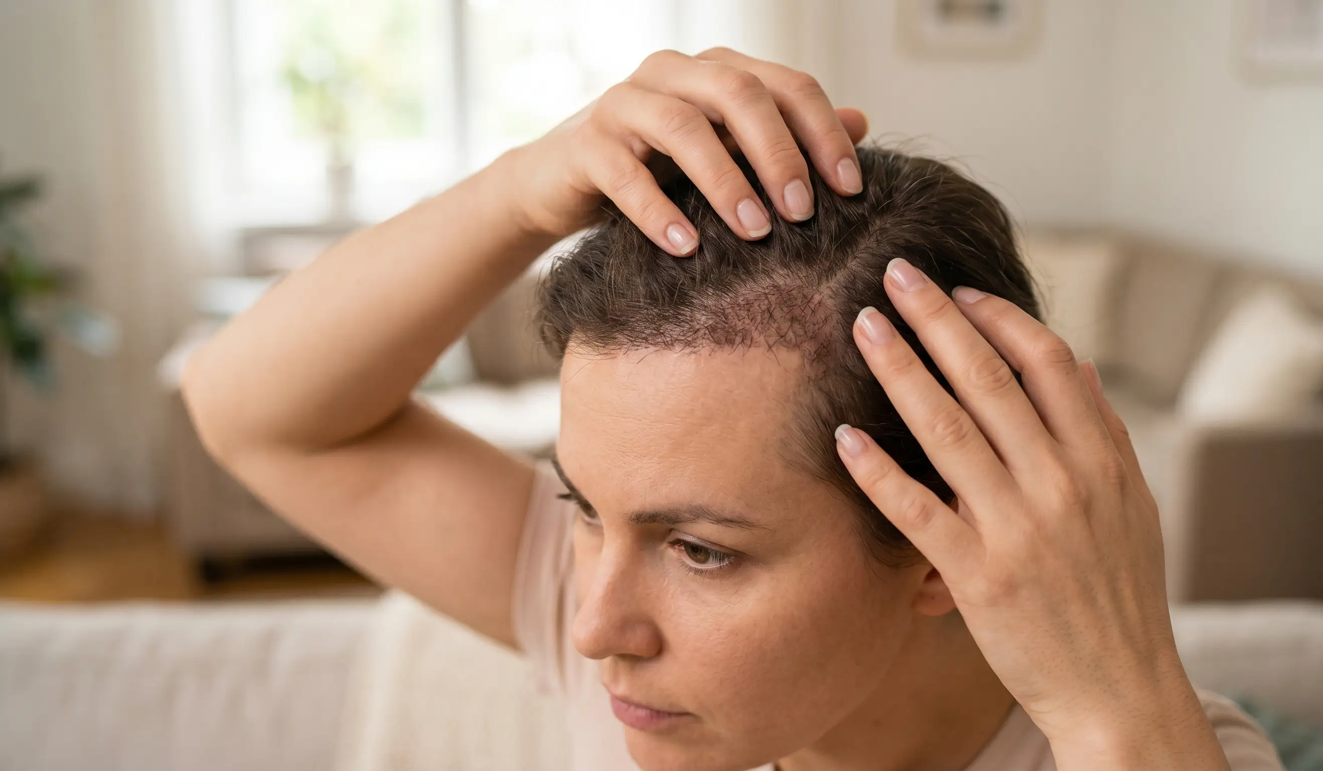 person self massaging scalp after hair transplant