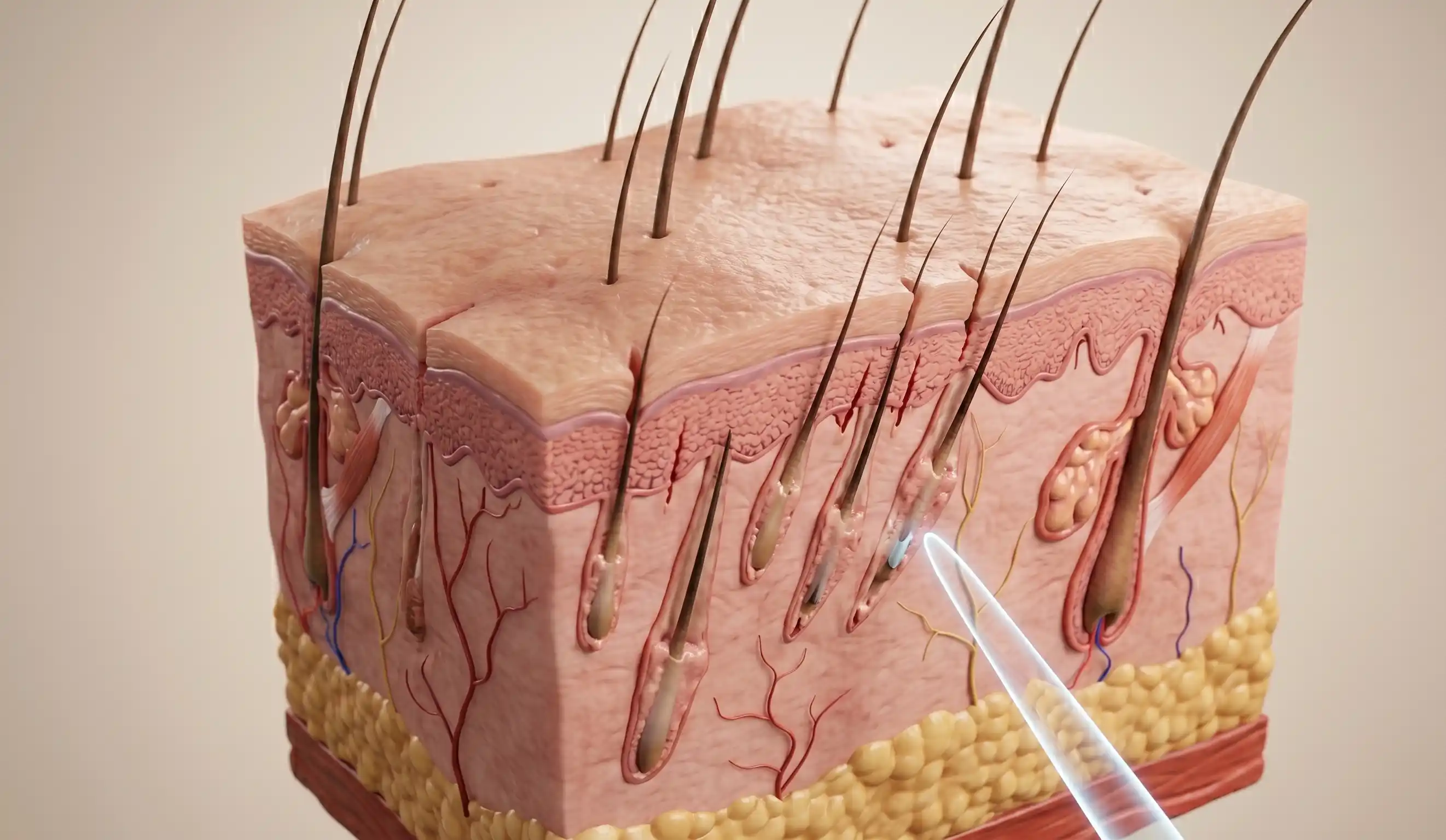 anatomical 3d model of hair transplant grafts and scalp tissues