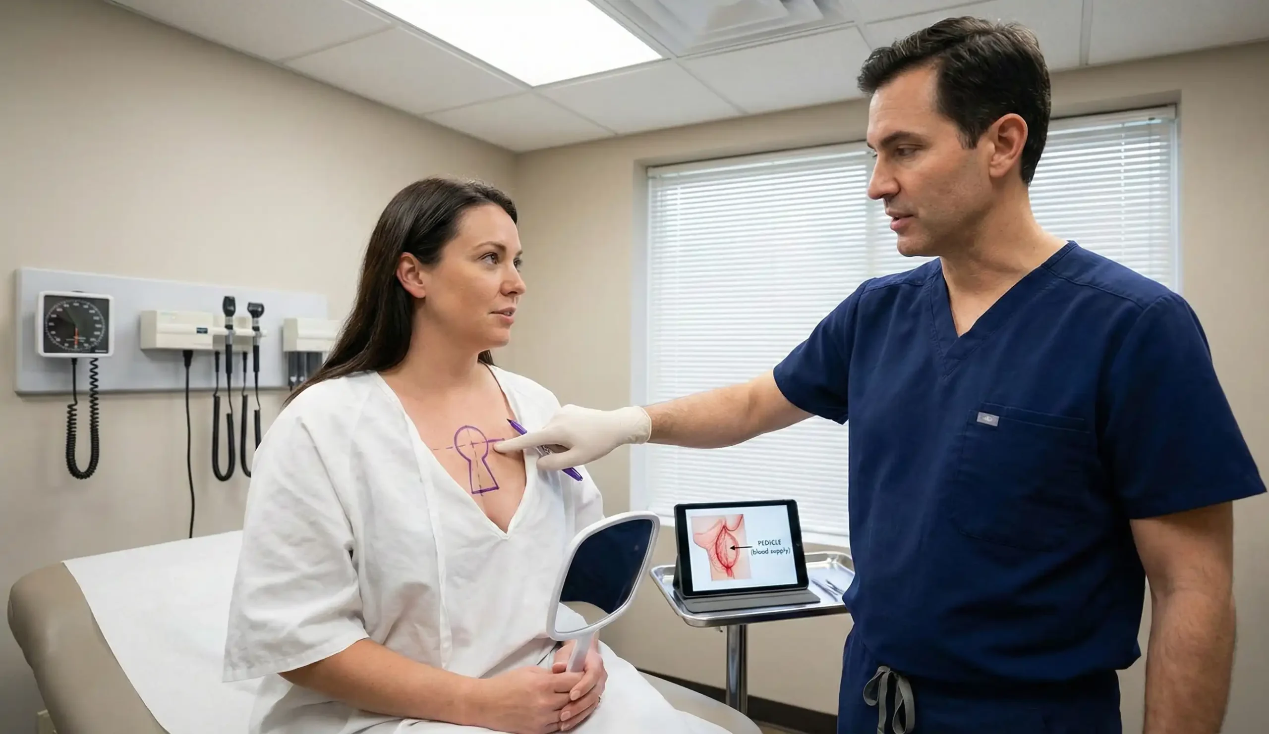 plastic surgeon marking breast lift keyhole