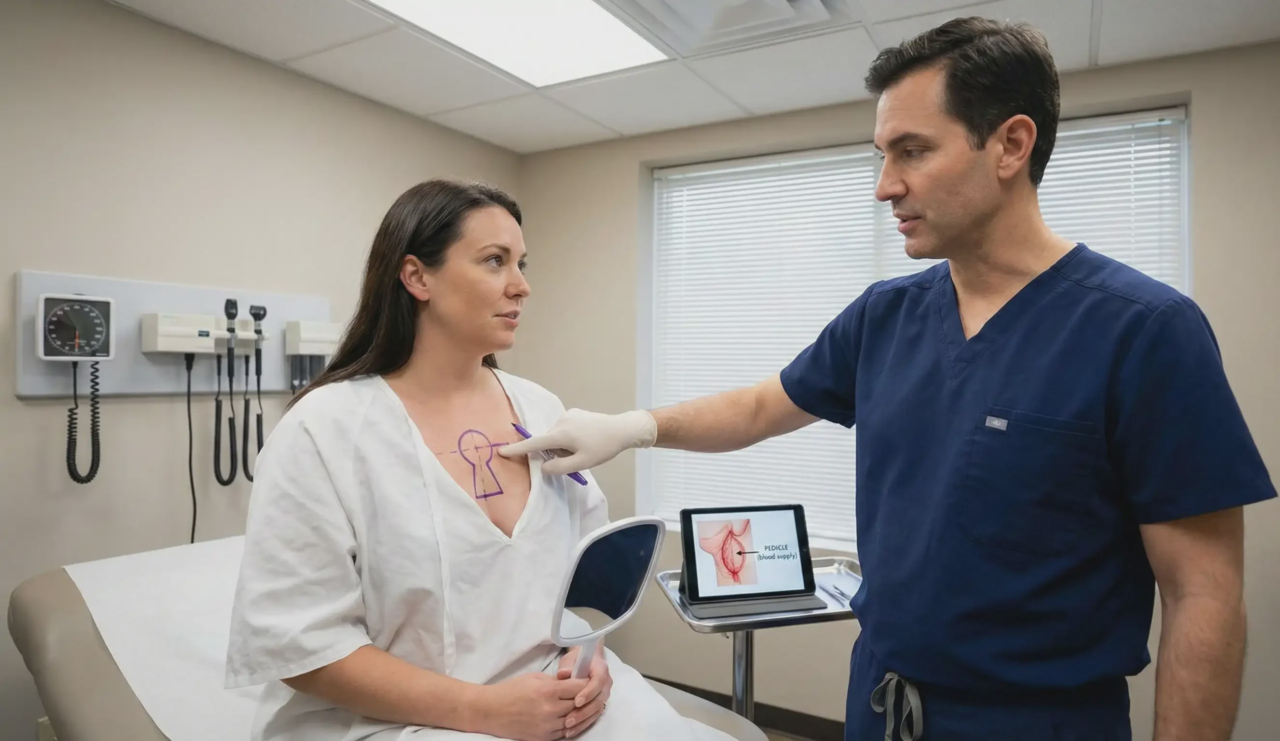 plastic surgeon marking breast lift keyhole