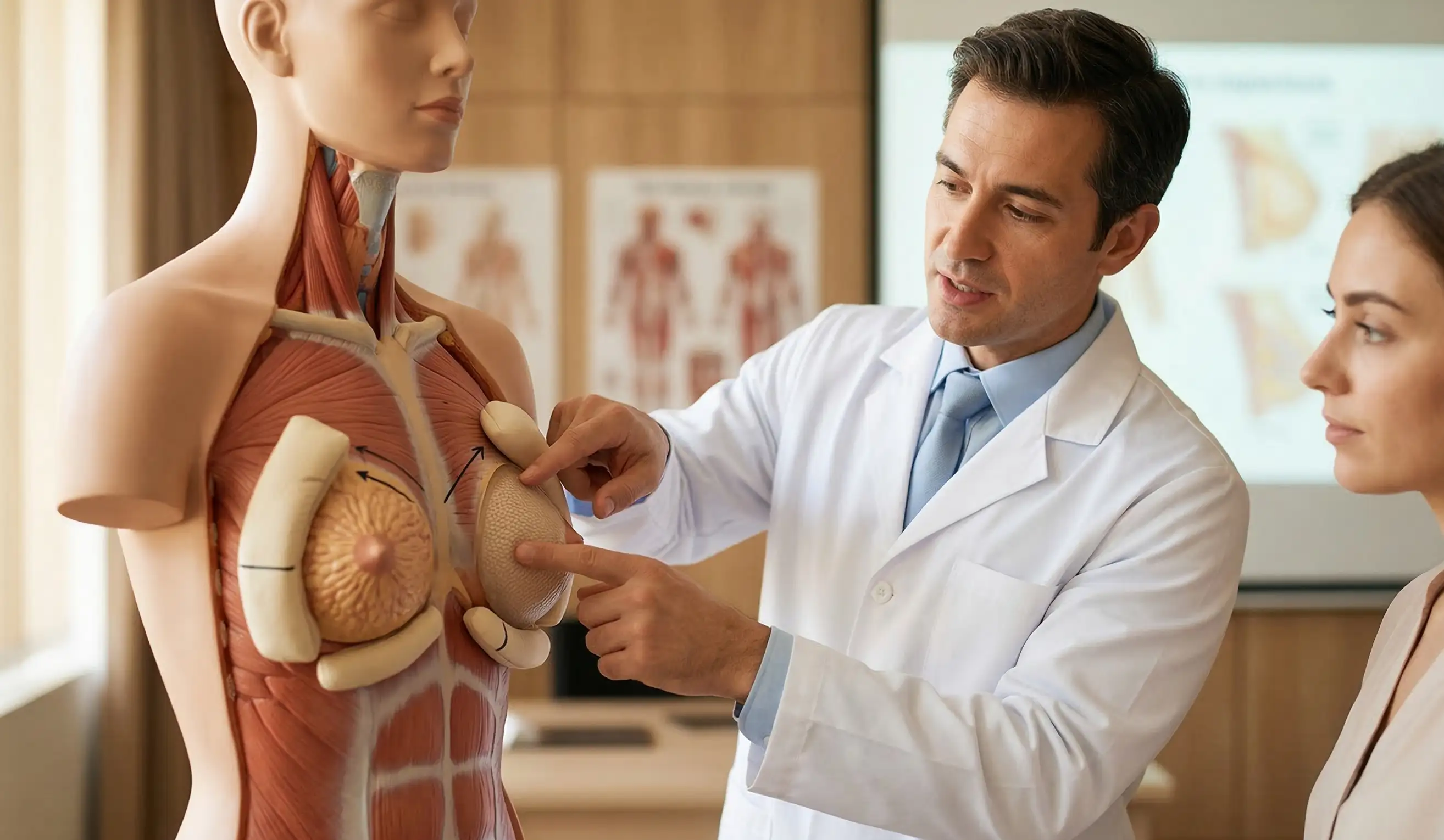 anatomical breast implant model doctor explanation