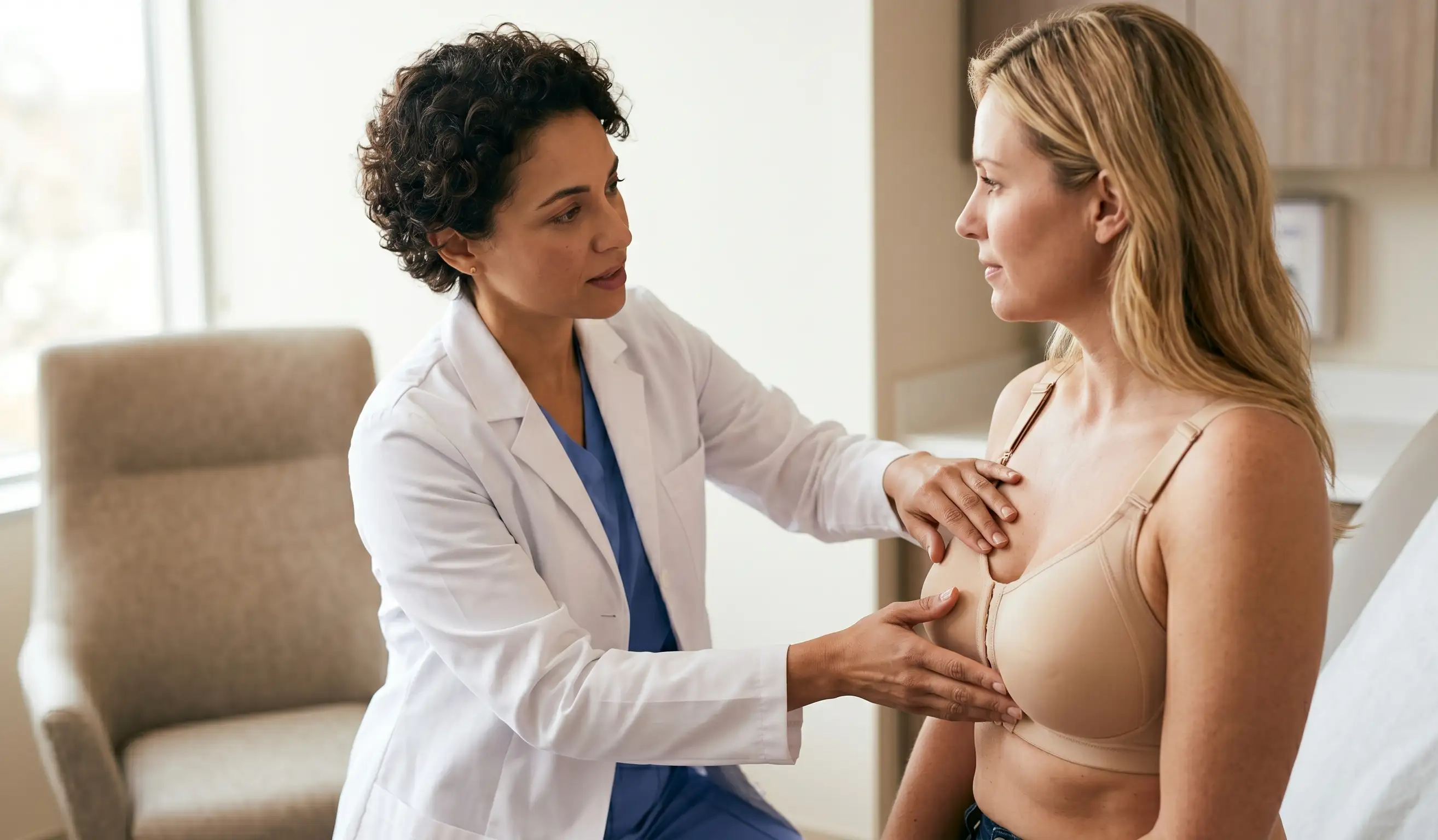 doctor examining breast lift patient