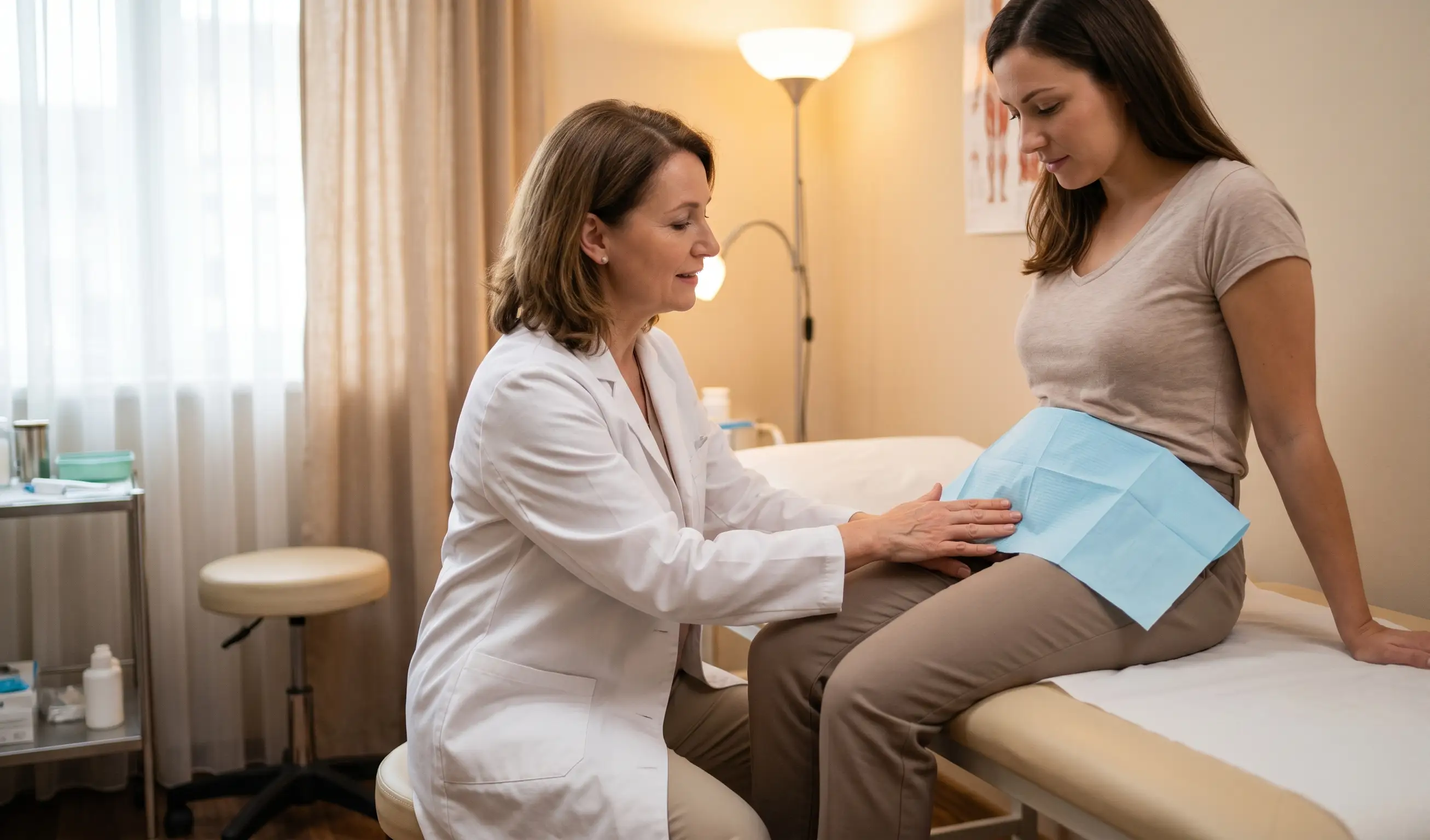doctor examining patient labia area during consultation