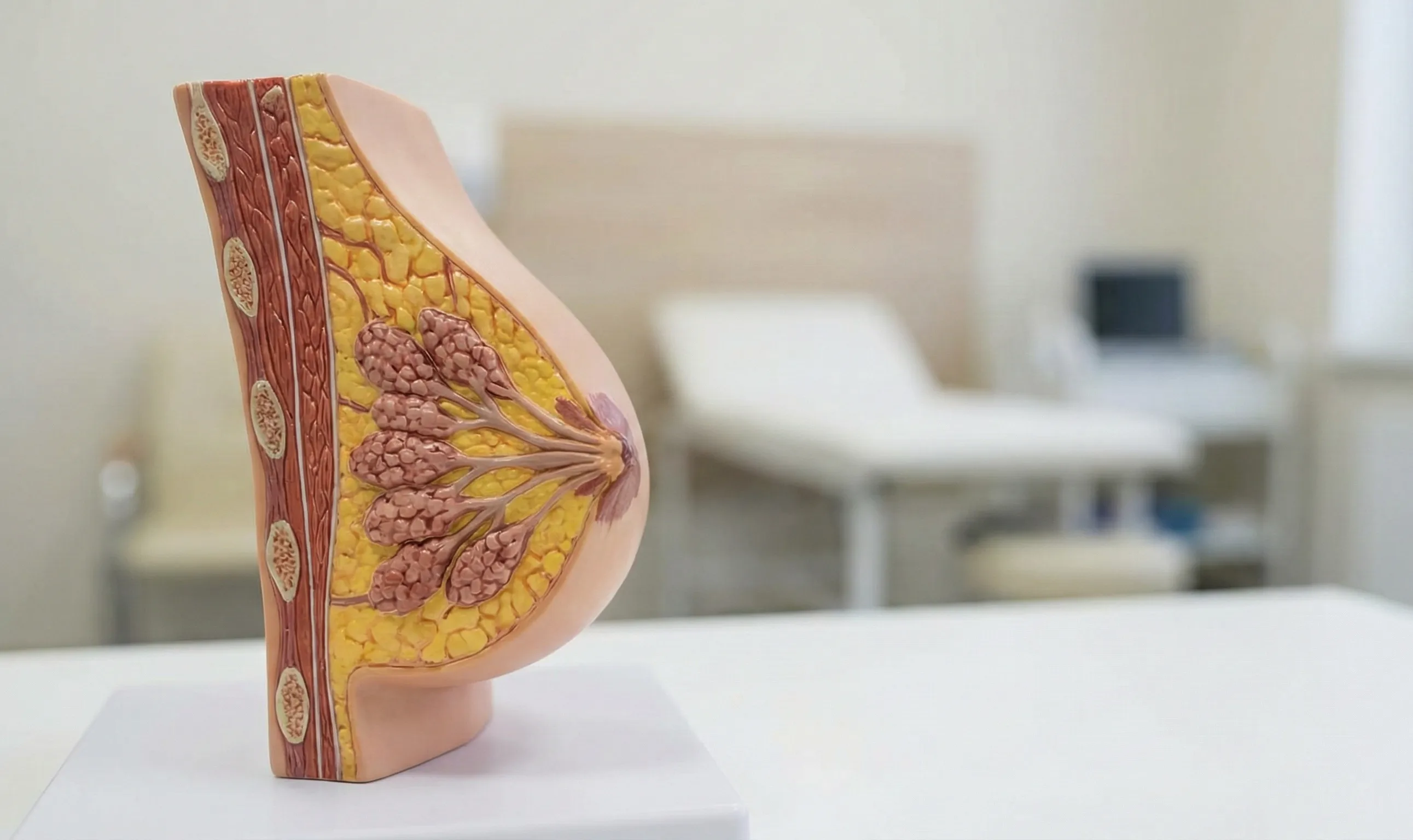 anatomical model female breast cross section on desk