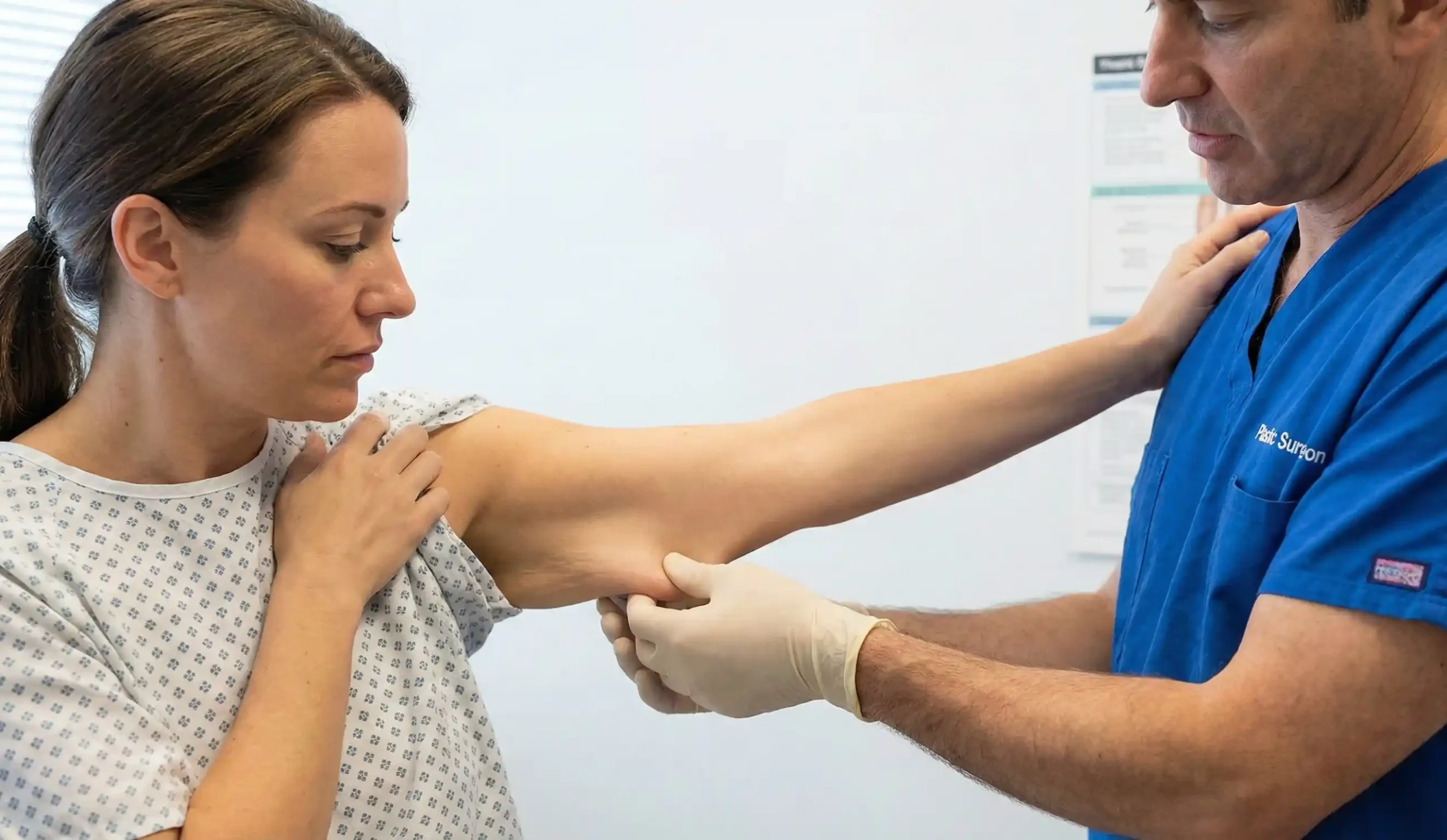 surgeon simulating arm lift contour exam