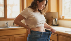woman holding oversized jeans after bypass
