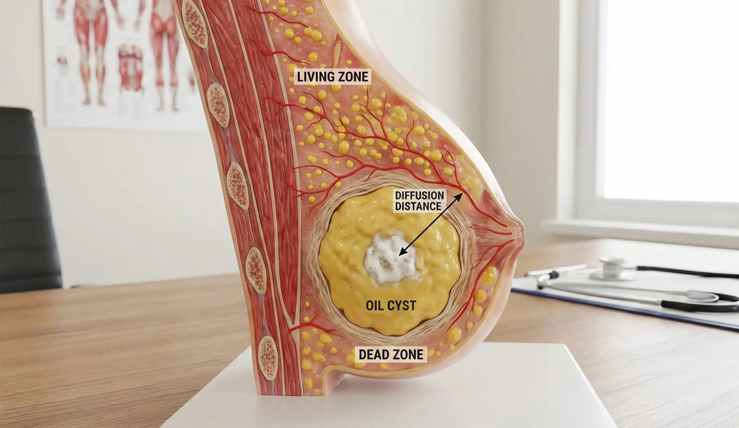 anatomical breast model fat graft living zone vs oil cyst