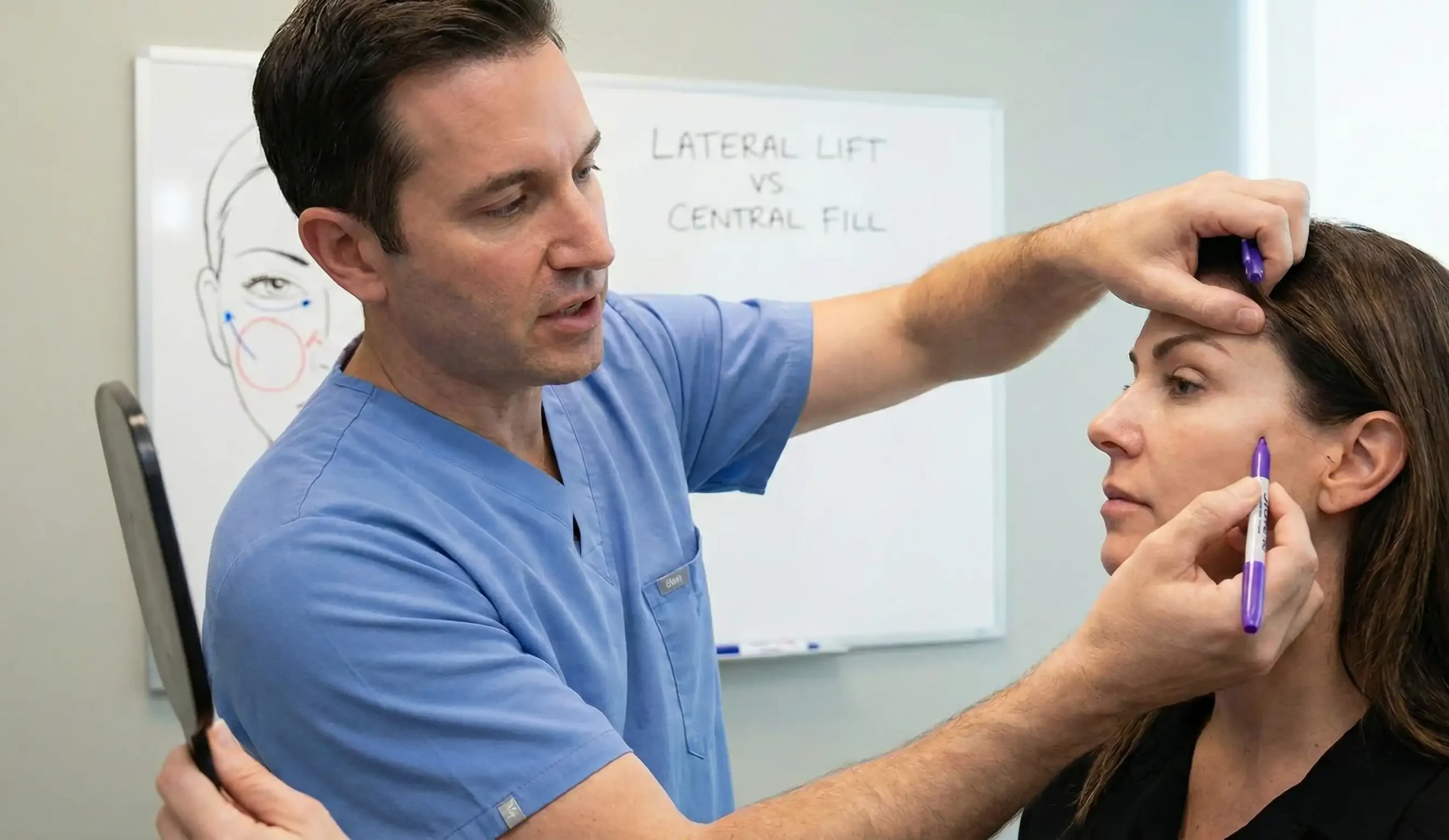 surgeon marking lateral cheek lift vector