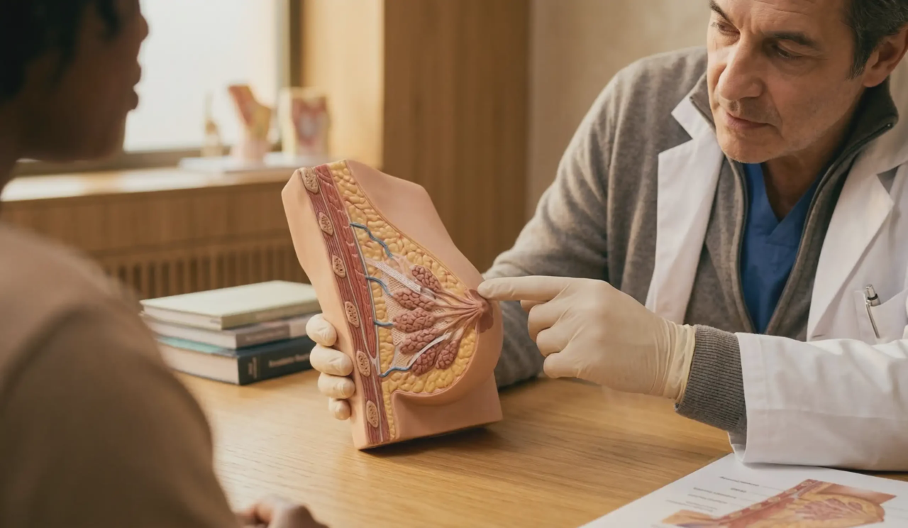 breast reduction doctor examination sagging