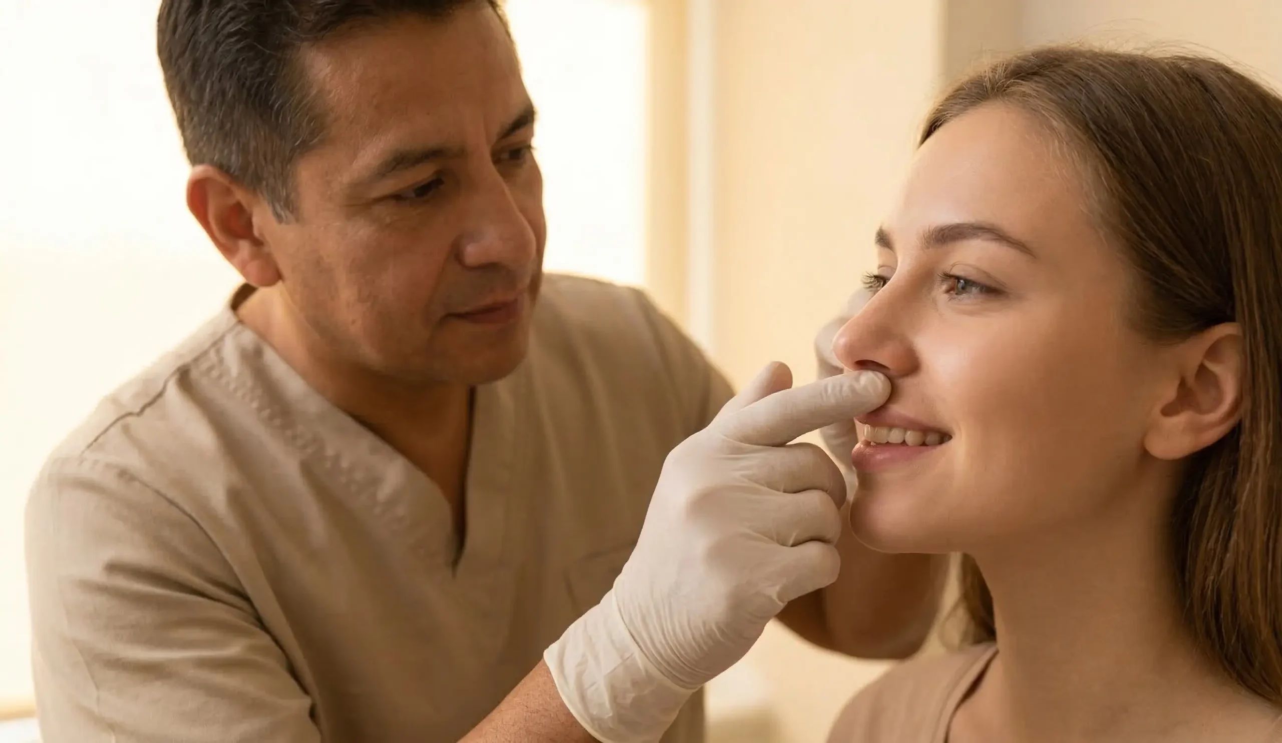 doctor analyzing rhinoplasty smile impact