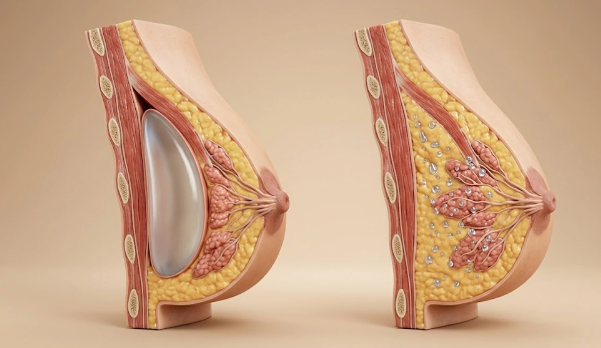 anatomical comparison breast implant and filler