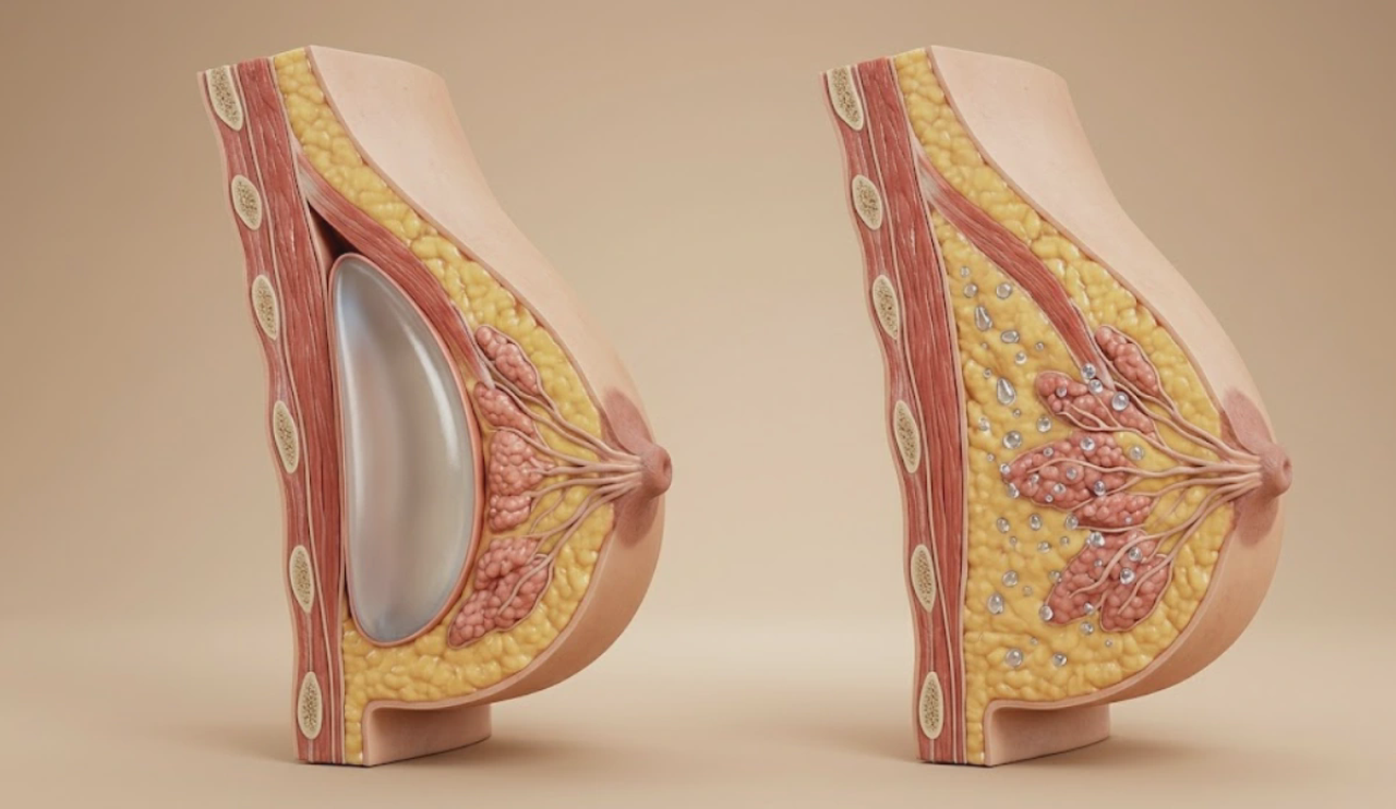 anatomical comparison breast implant and filler