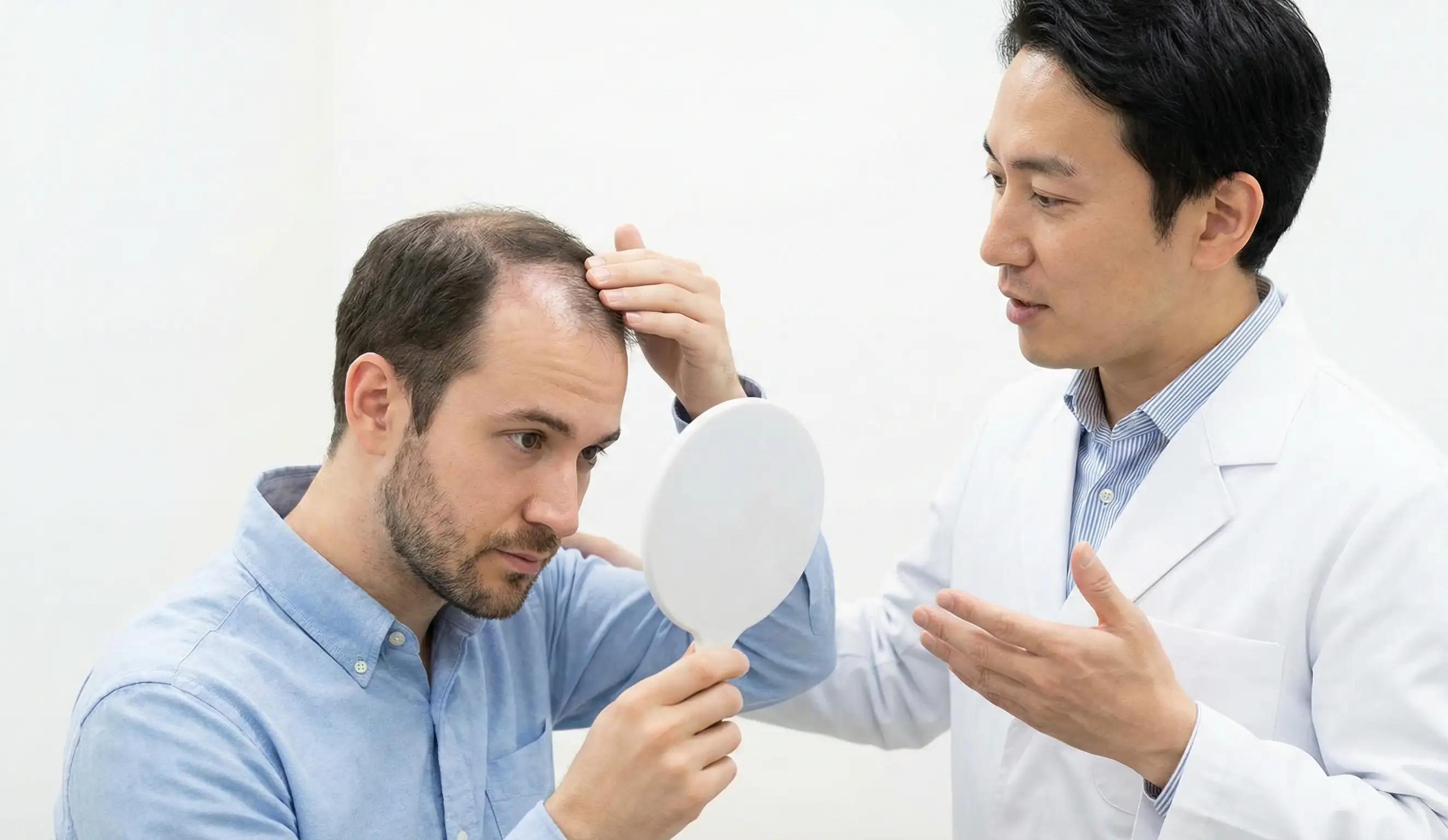 doctor reassuring patient hair shedding shock loss