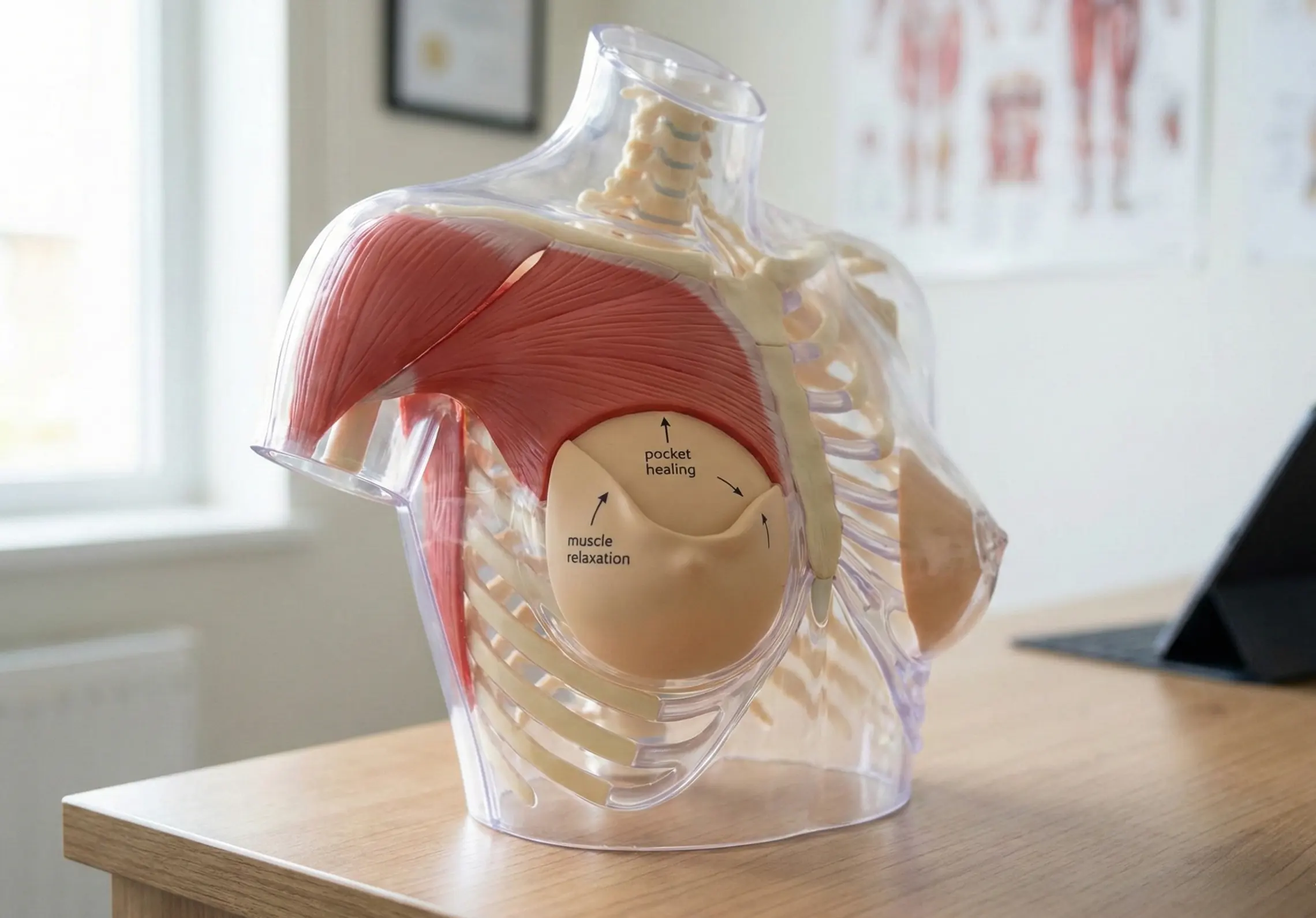 modello di anatomia dell’explant del seno, rilassamento muscolare e guarigione