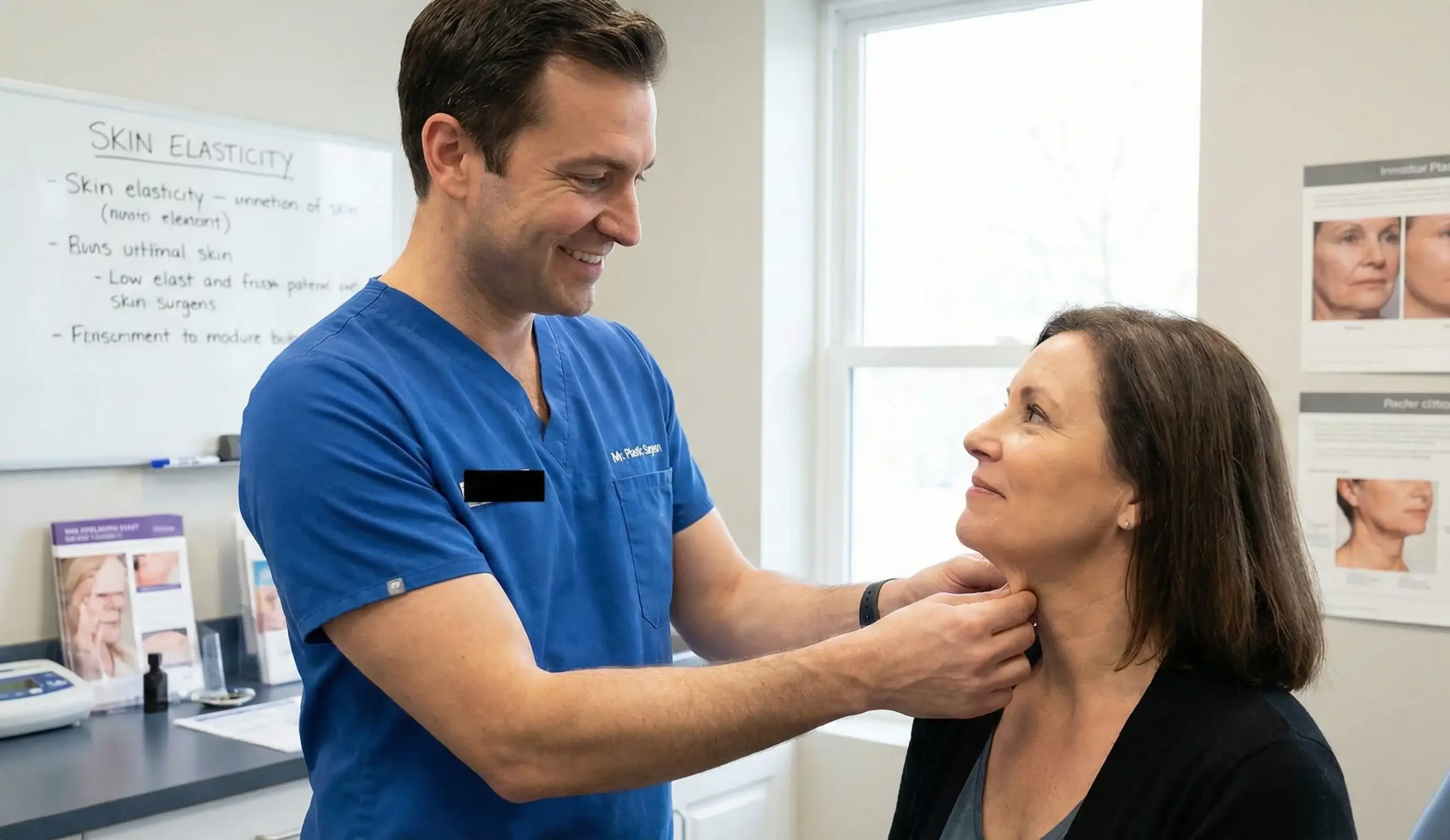 surgeon performing neck skin snap test