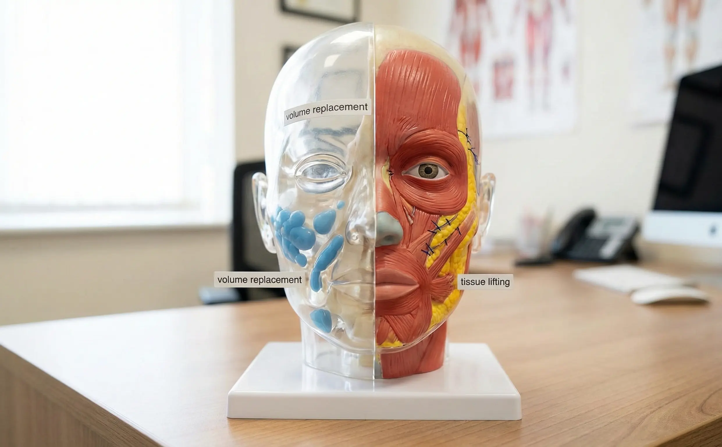 anatomical face model fillers vs facelift comparison