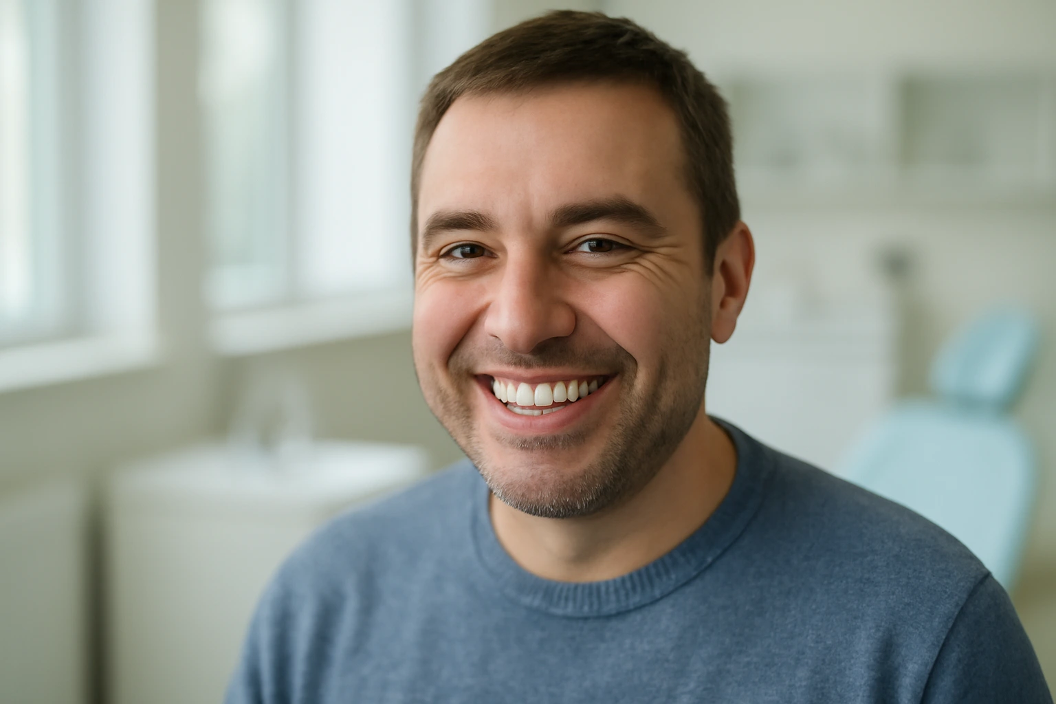 patient smiling after cosmetic dental procedures