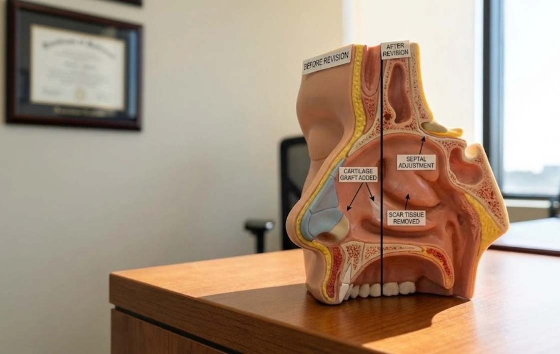modello anatomico di rinoplastica di revisione prima e dopo