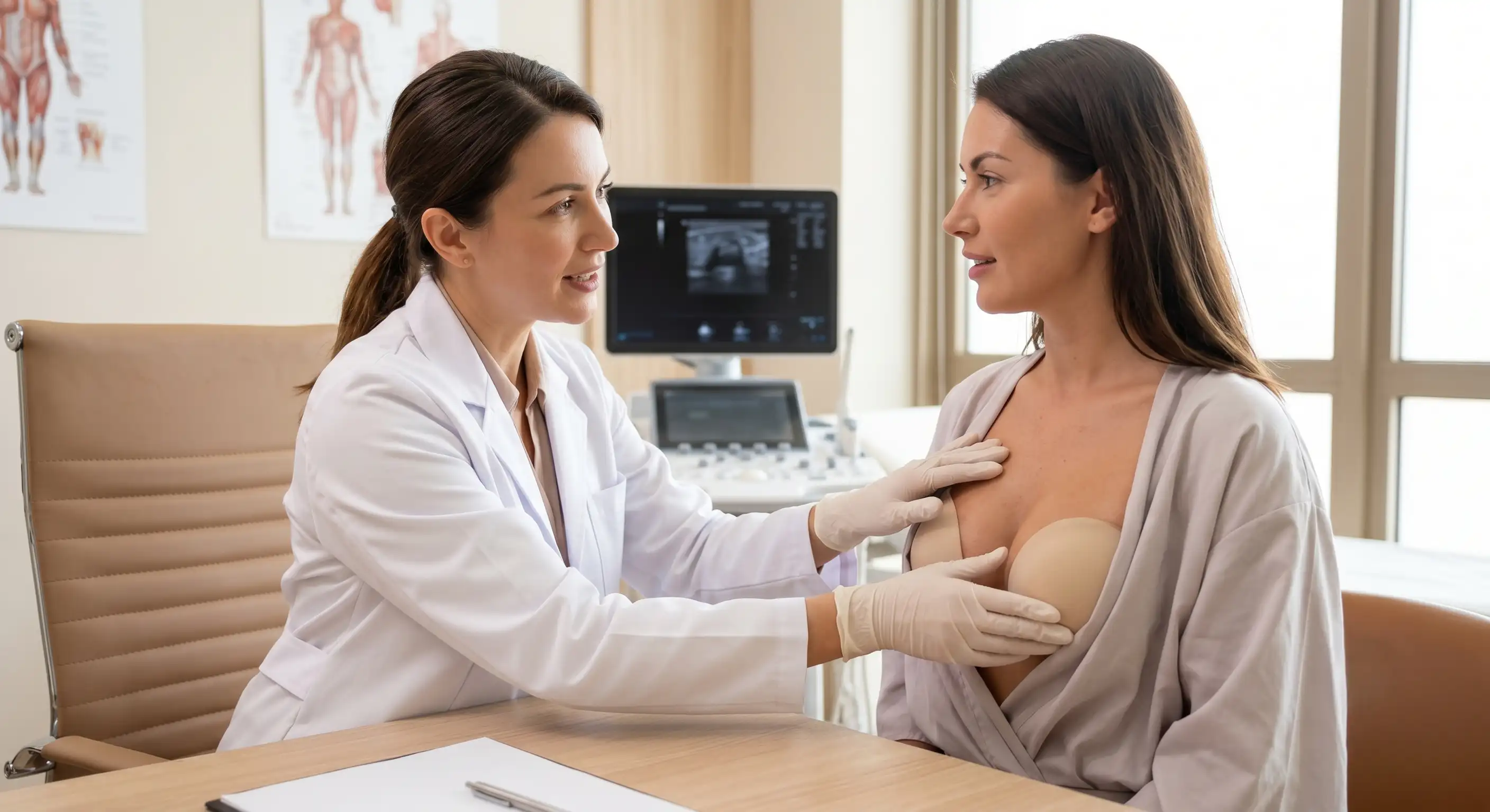 doctor examining breast implants after sauna use