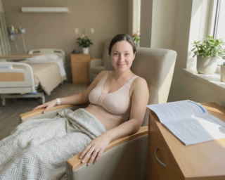 patient resting in recovery room with guide