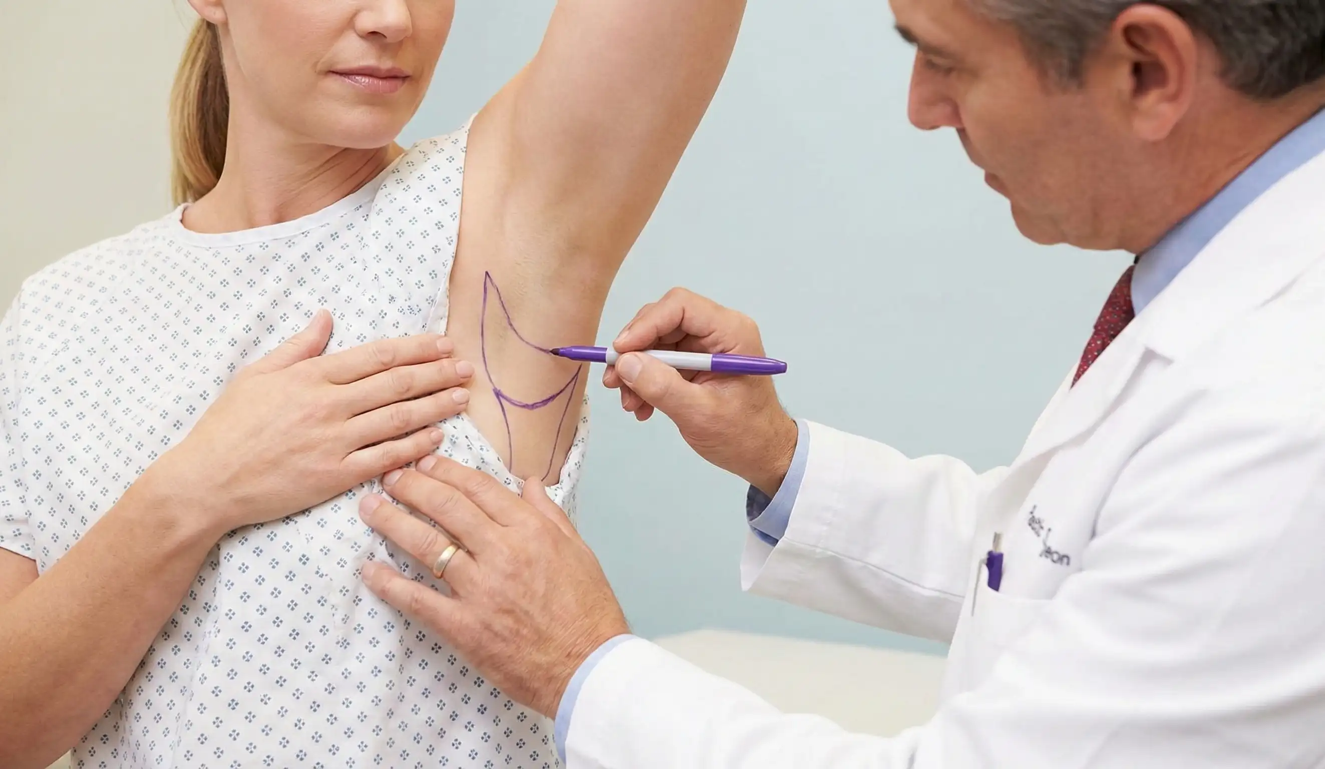 plastic surgeon marking axillary breast tissue for liposuction