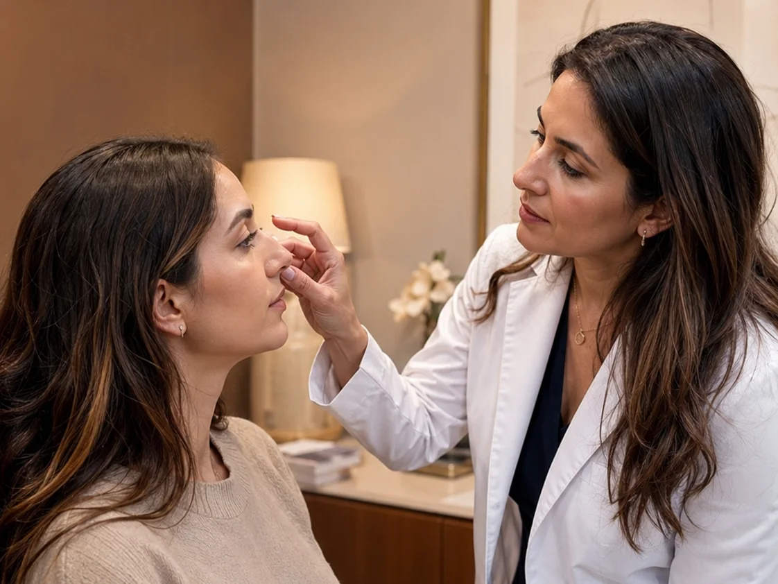 doctor examining patients nose bridge