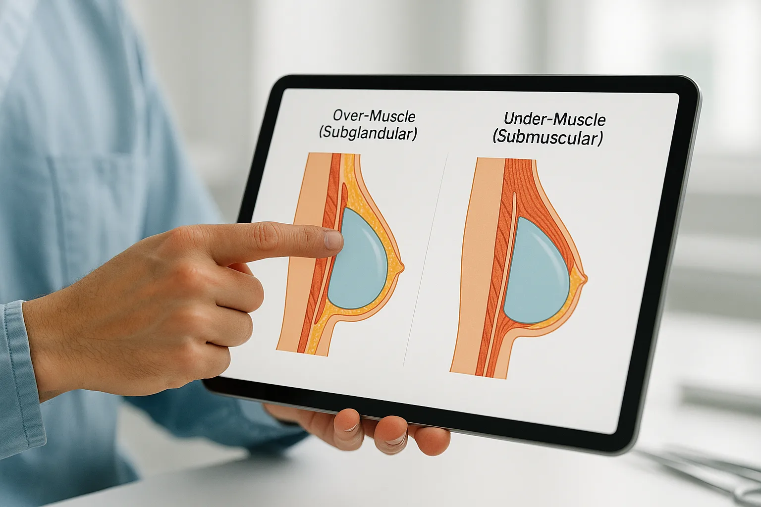 over muscle and under muscle cover