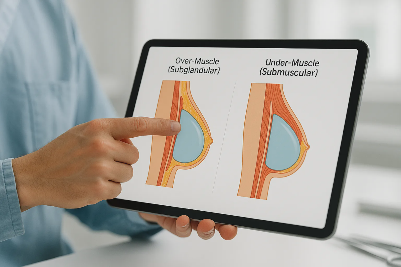over muscle and under muscle cover