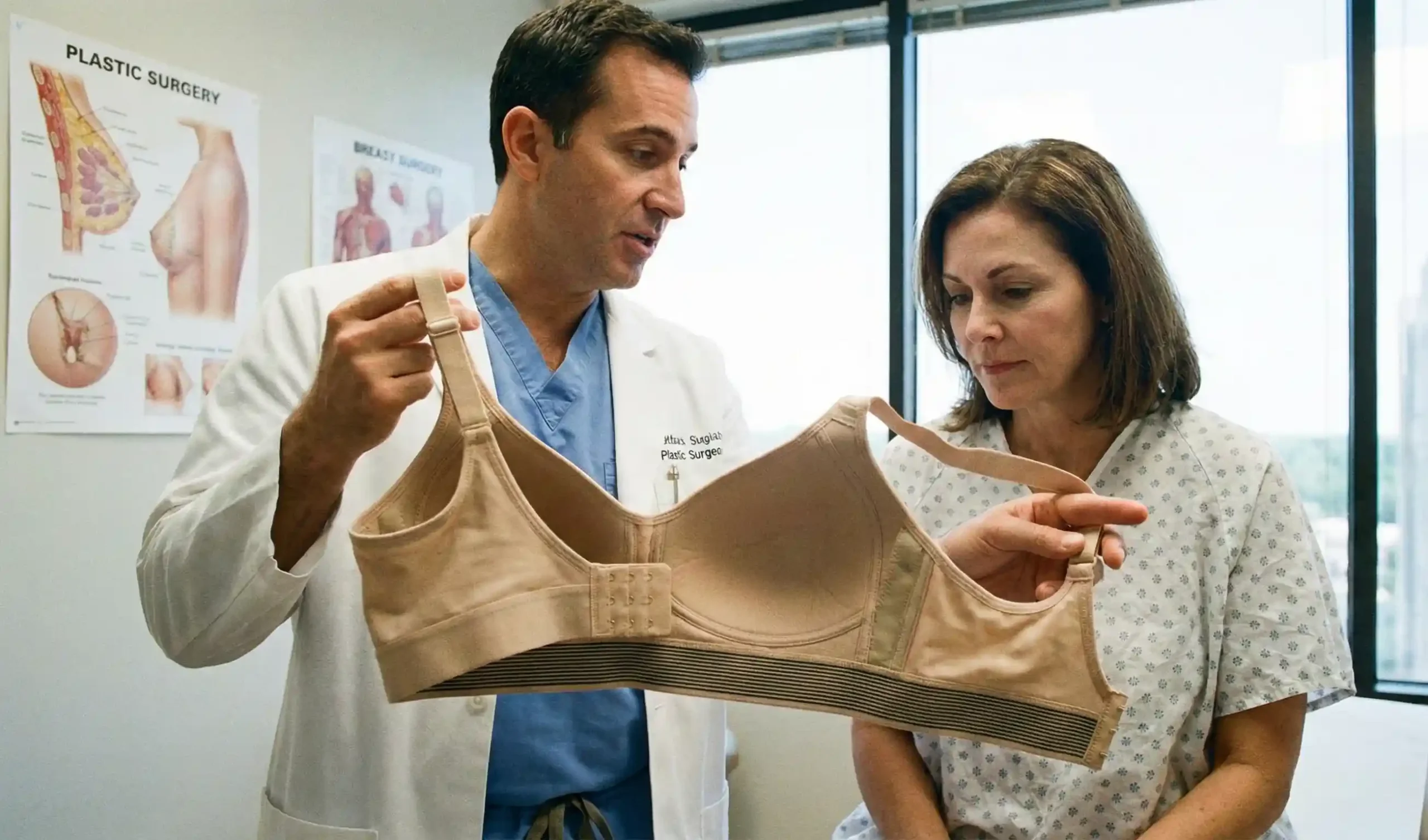 surgeon demonstrating medical bra structure